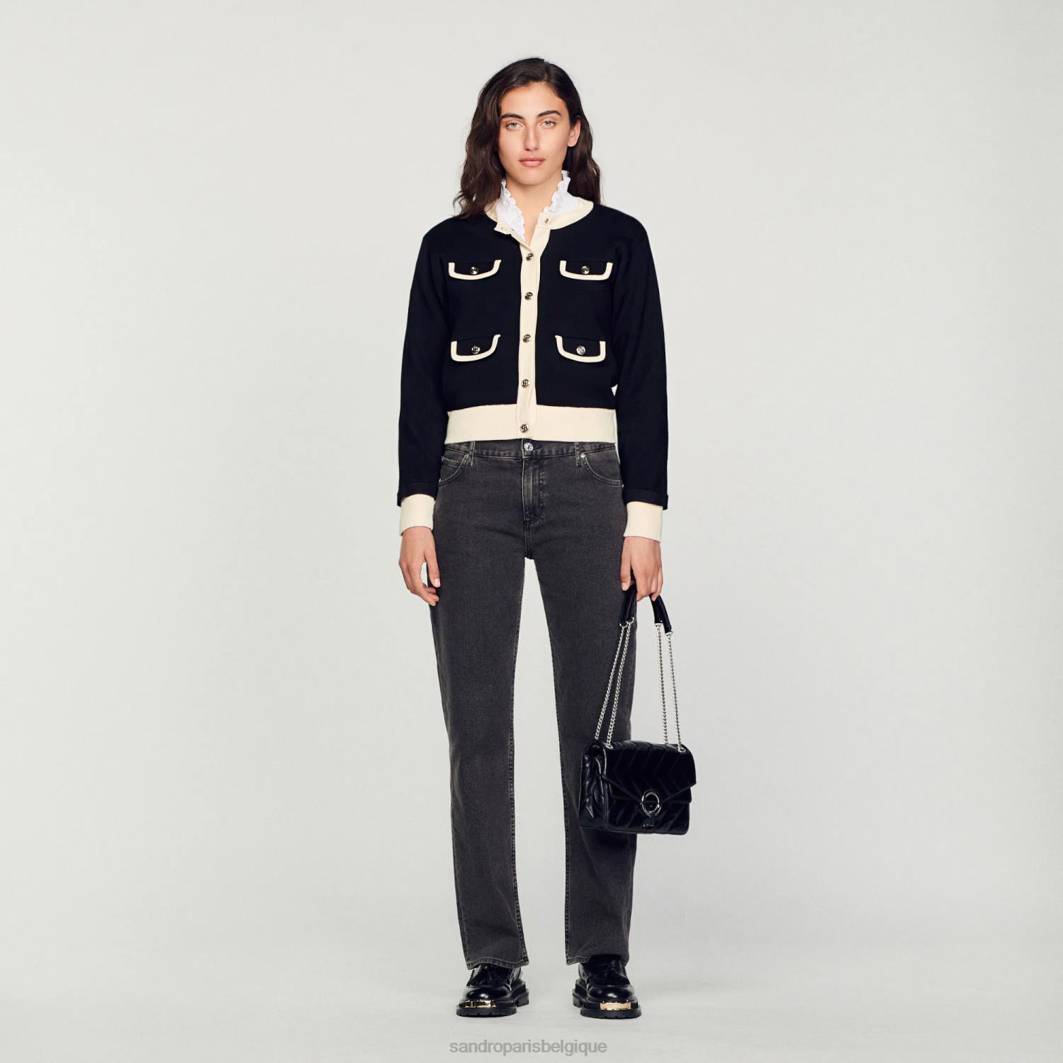 vêtements Sandro Paris cardigan bicolore avec boutons noir femmes XLXD254
