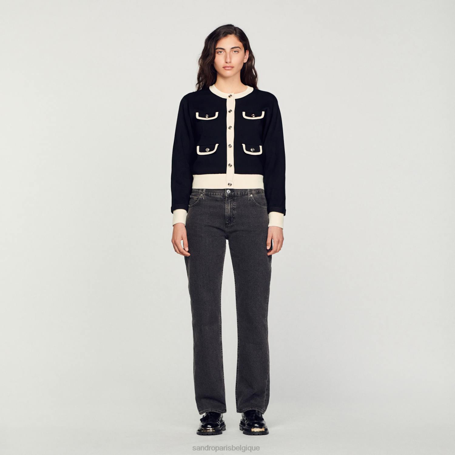 vêtements Sandro Paris cardigan bicolore avec boutons noir femmes XLXD254