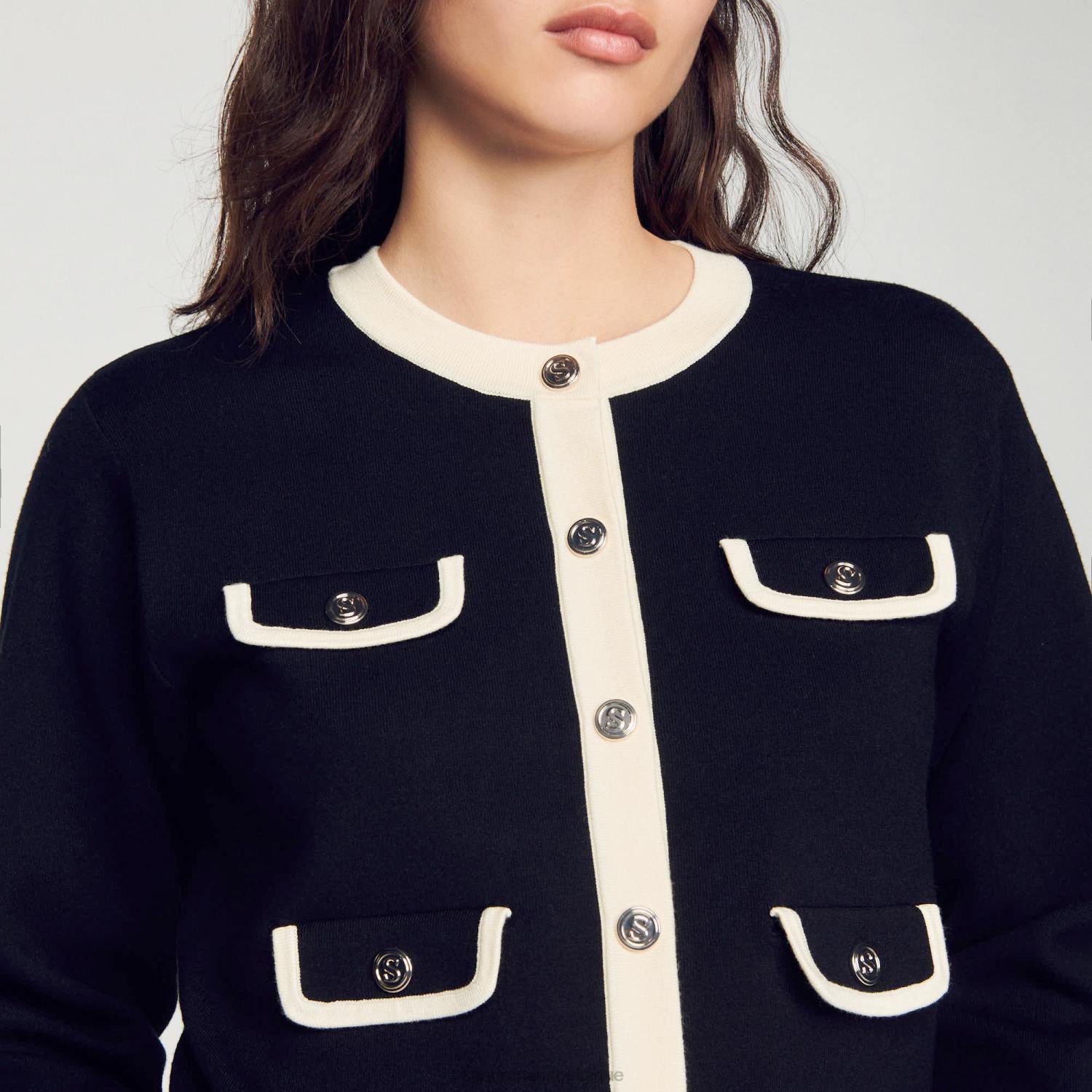 vêtements Sandro Paris cardigan bicolore avec boutons noir femmes XLXD254