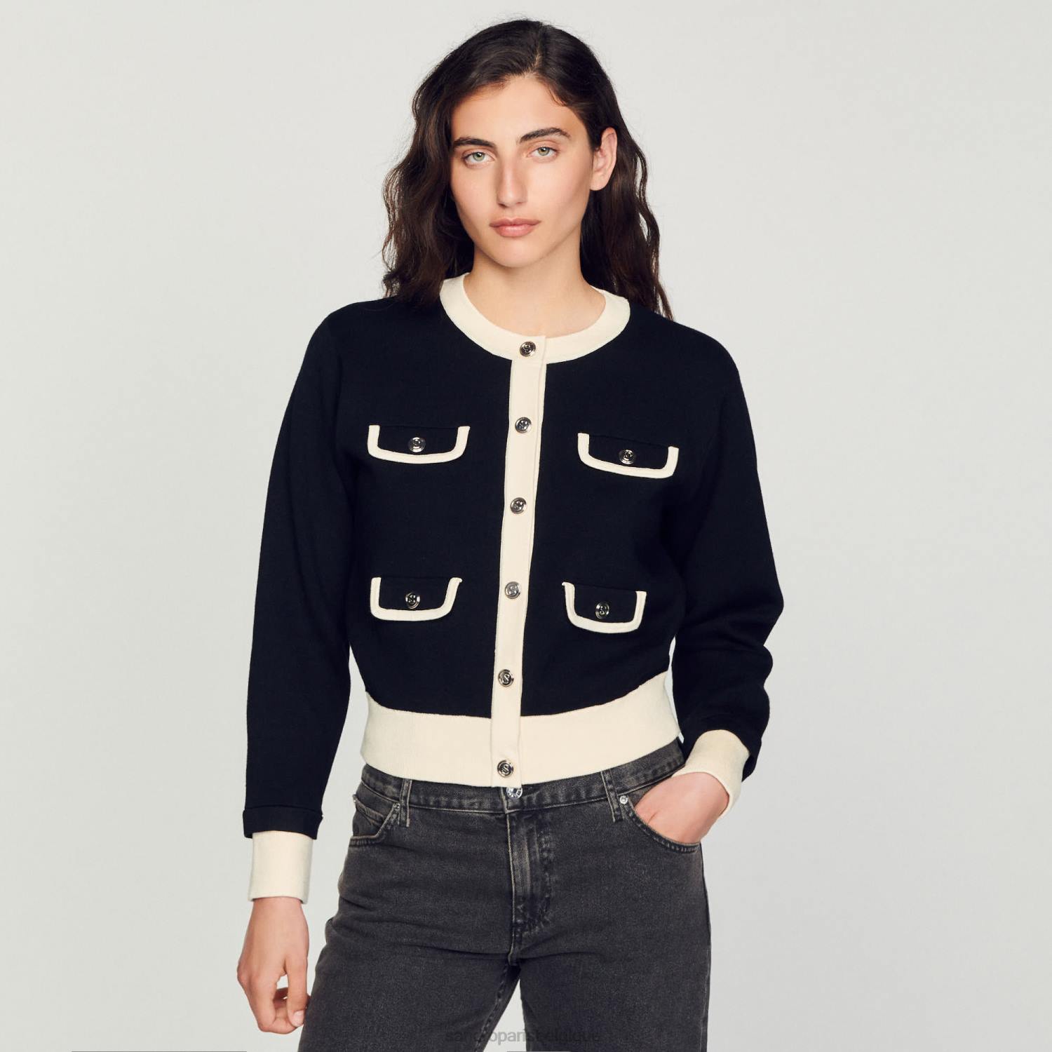 vêtements Sandro Paris cardigan bicolore avec boutons noir femmes XLXD254