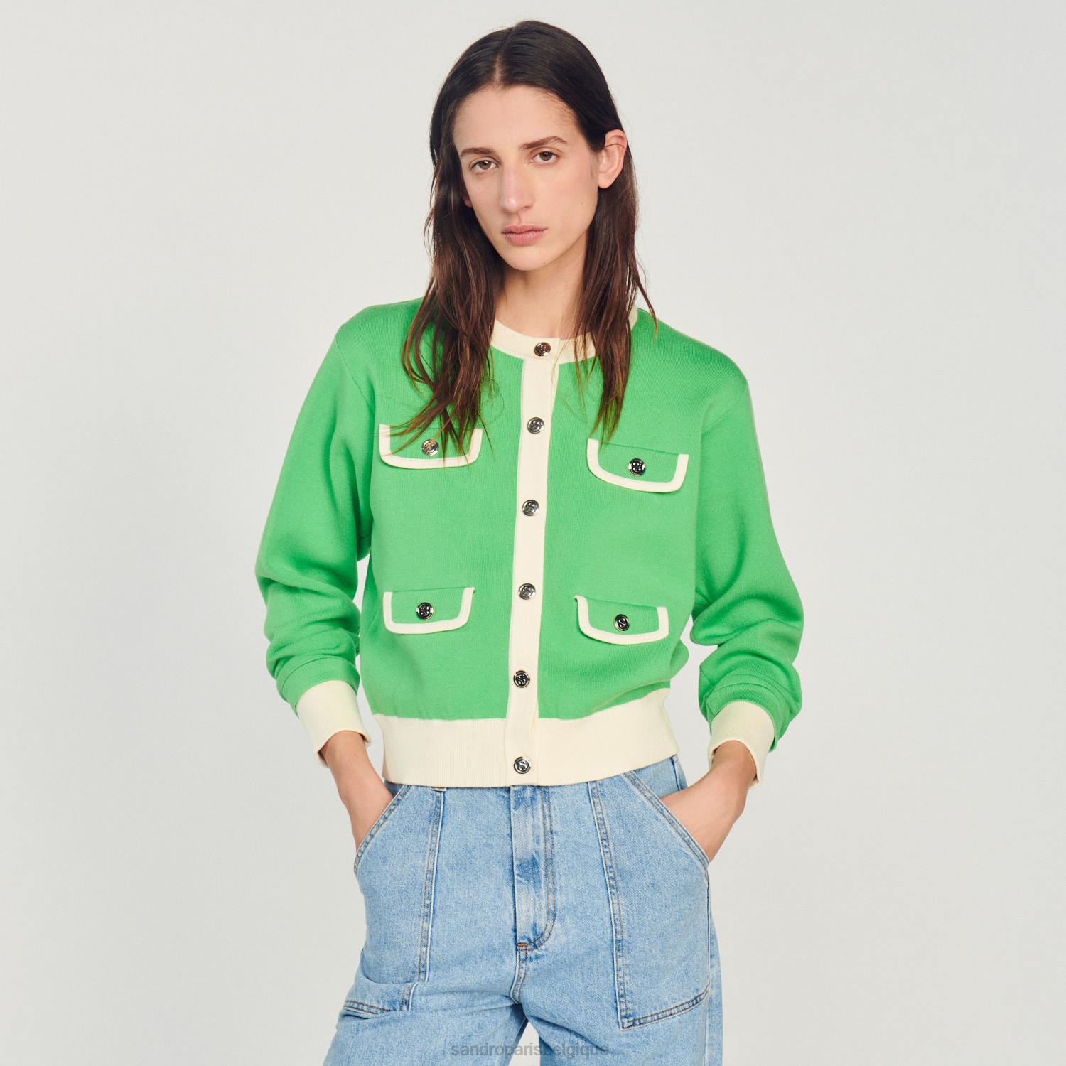 vêtements Sandro Paris cardigan bicolore avec boutons une couleur femmes XLXD232