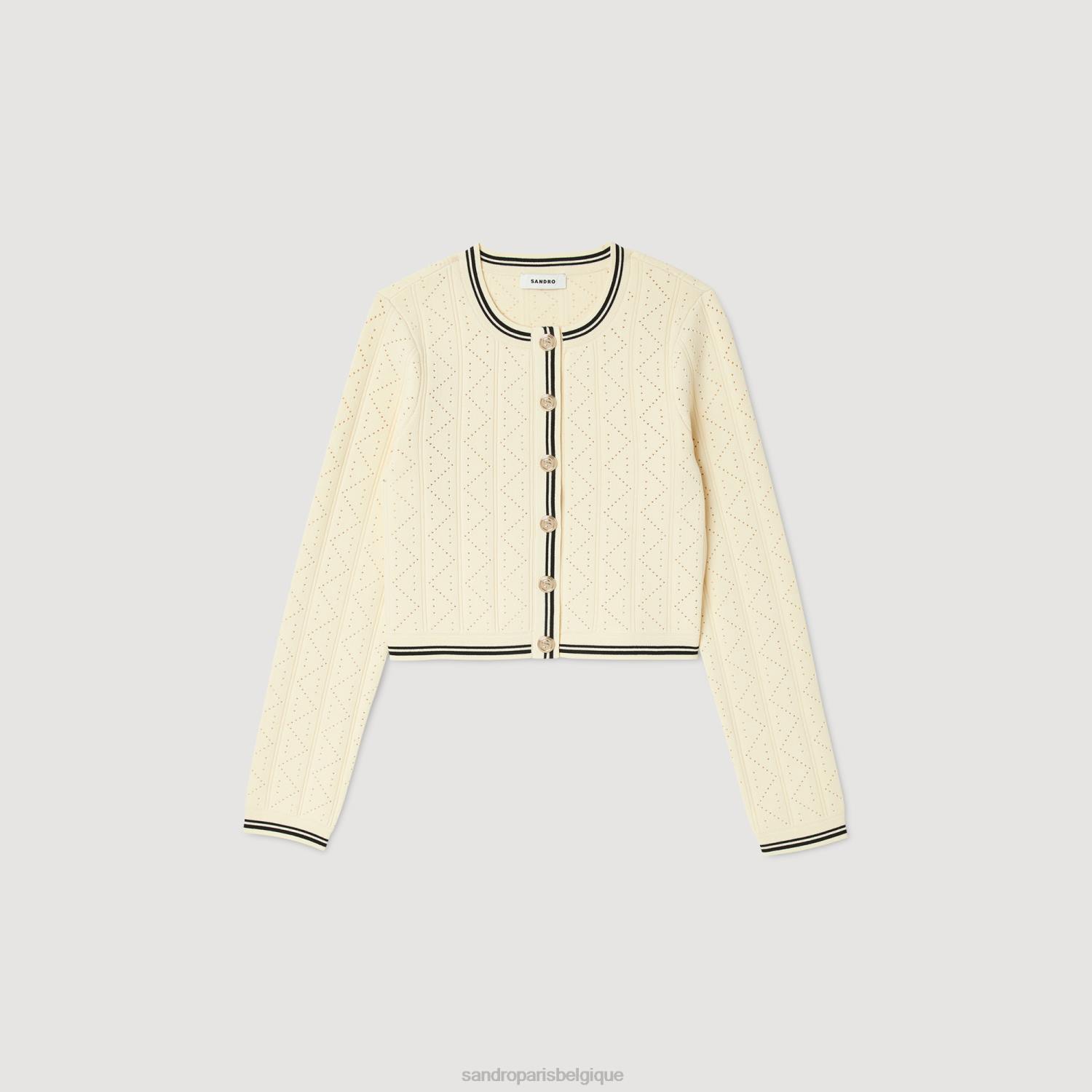 vêtements Sandro Paris cardigan court en maille pointelle écru femmes XLXD4