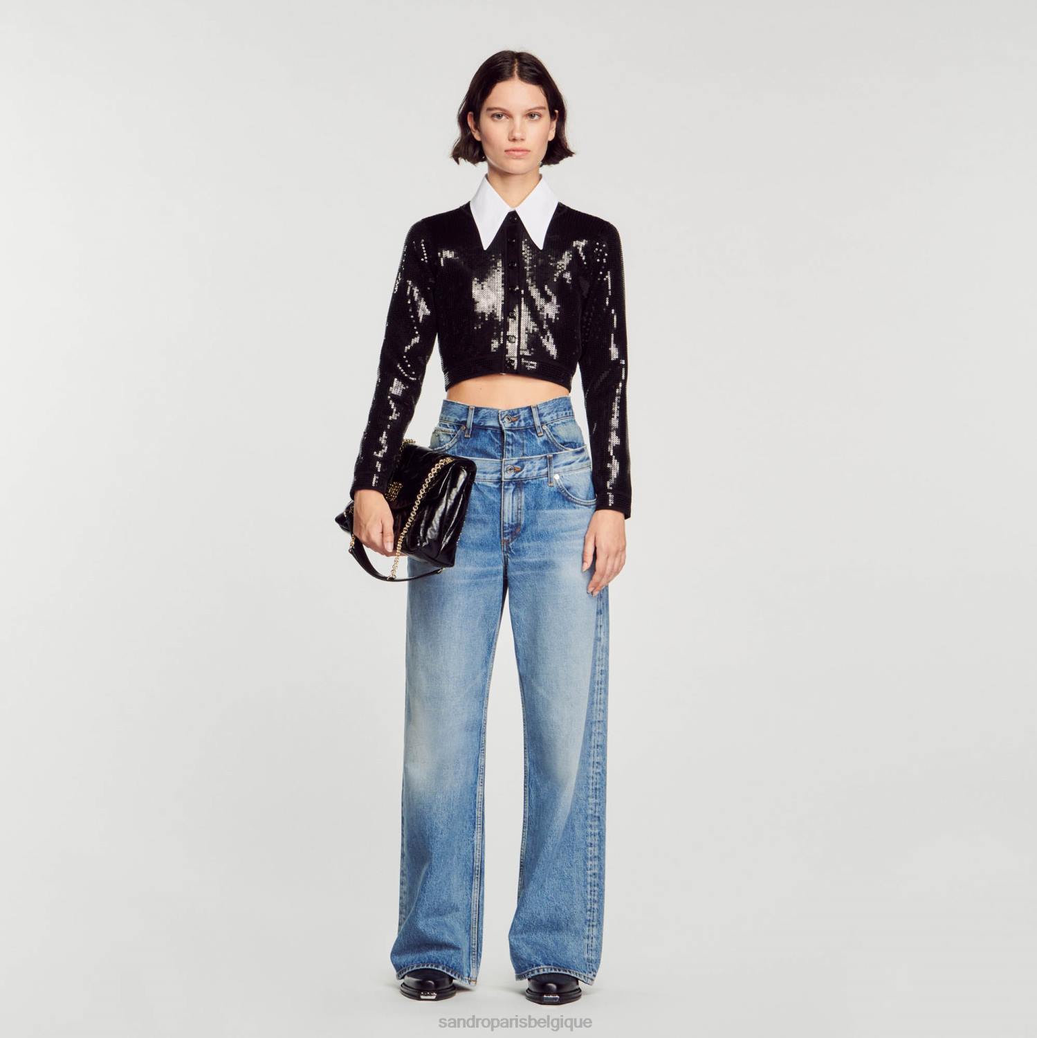 vêtements Sandro Paris cardigan court à sequins noir femmes XLXD48