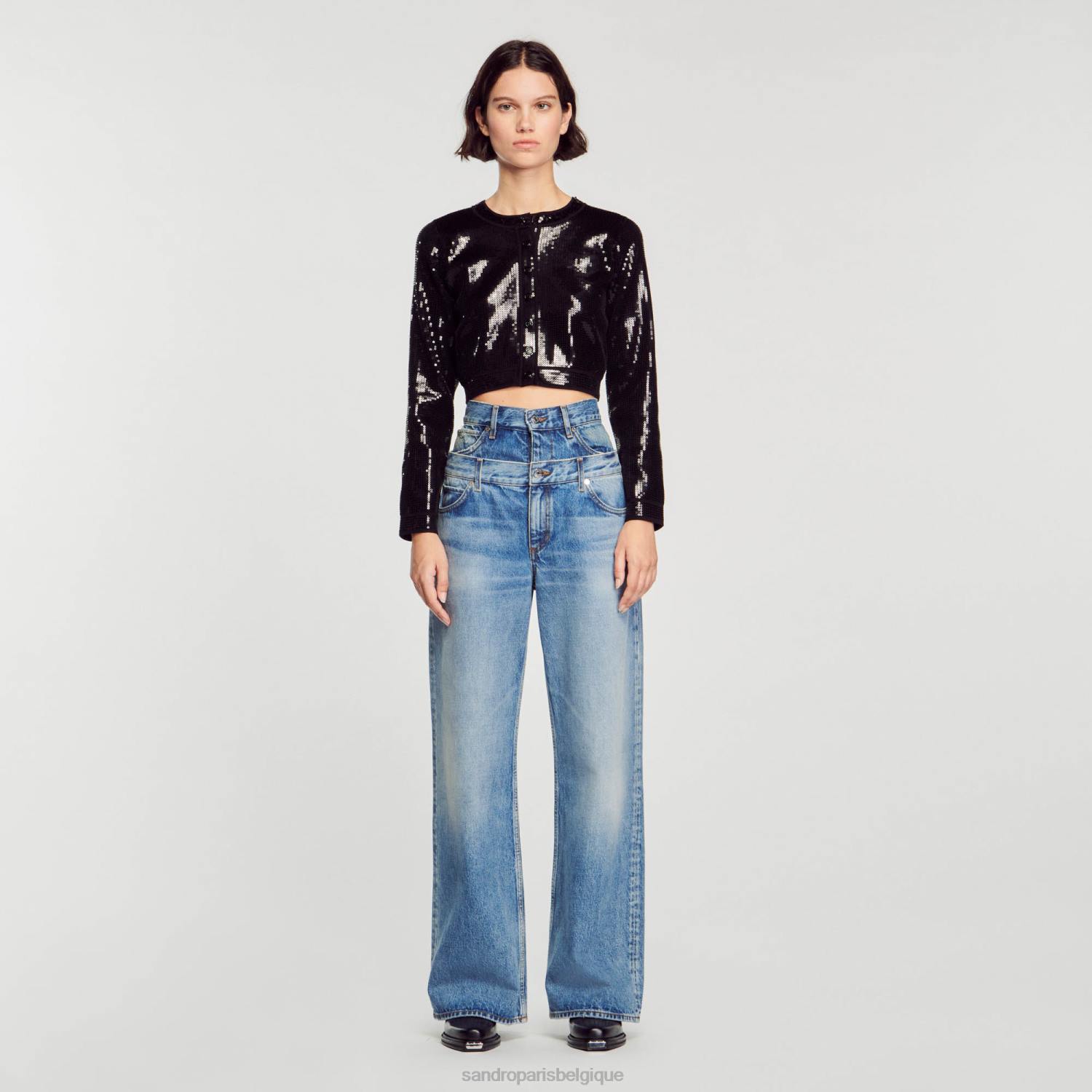 vêtements Sandro Paris cardigan court à sequins noir femmes XLXD48