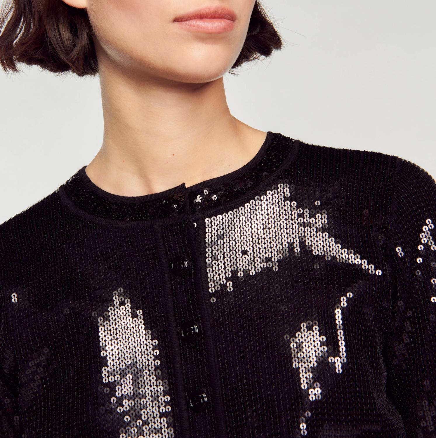 vêtements Sandro Paris cardigan court à sequins noir femmes XLXD48