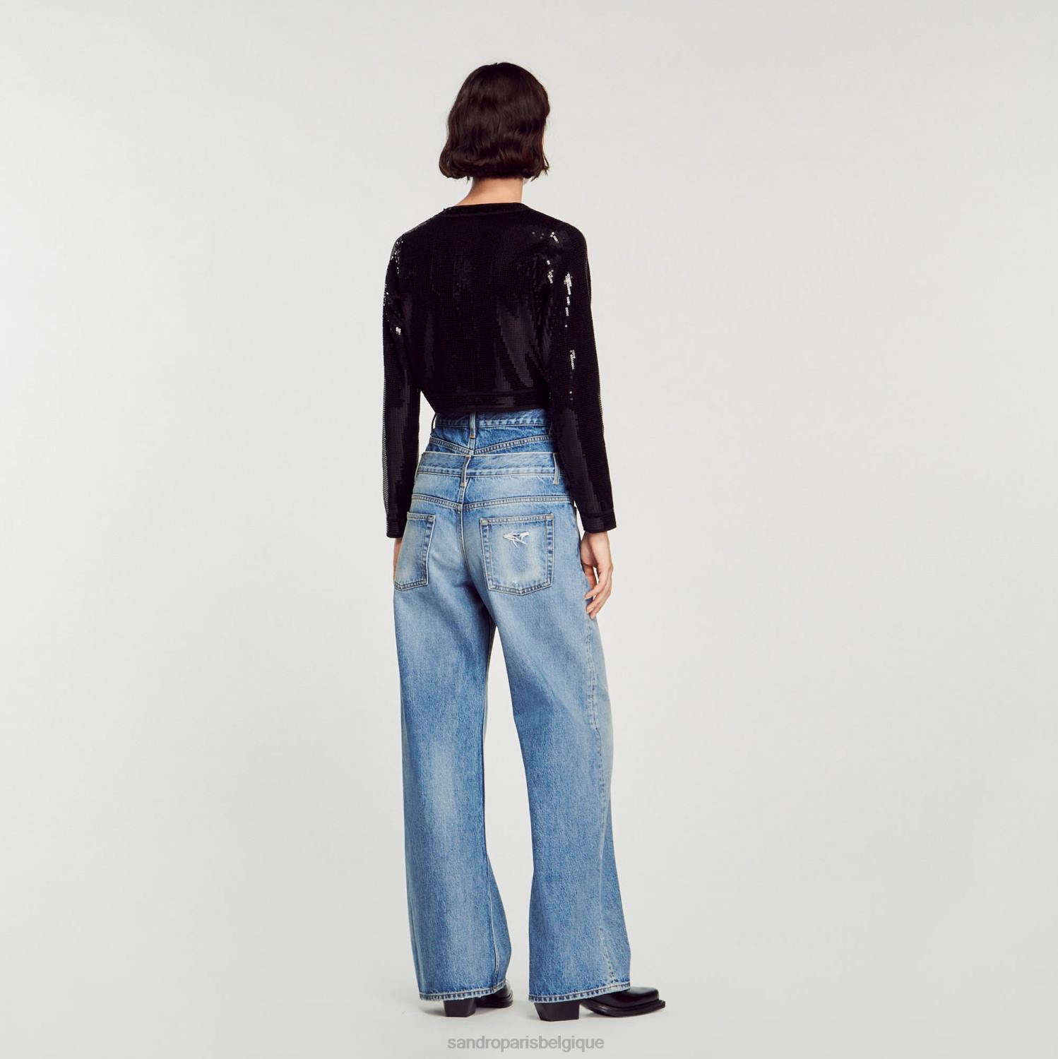 vêtements Sandro Paris cardigan court à sequins noir femmes XLXD48