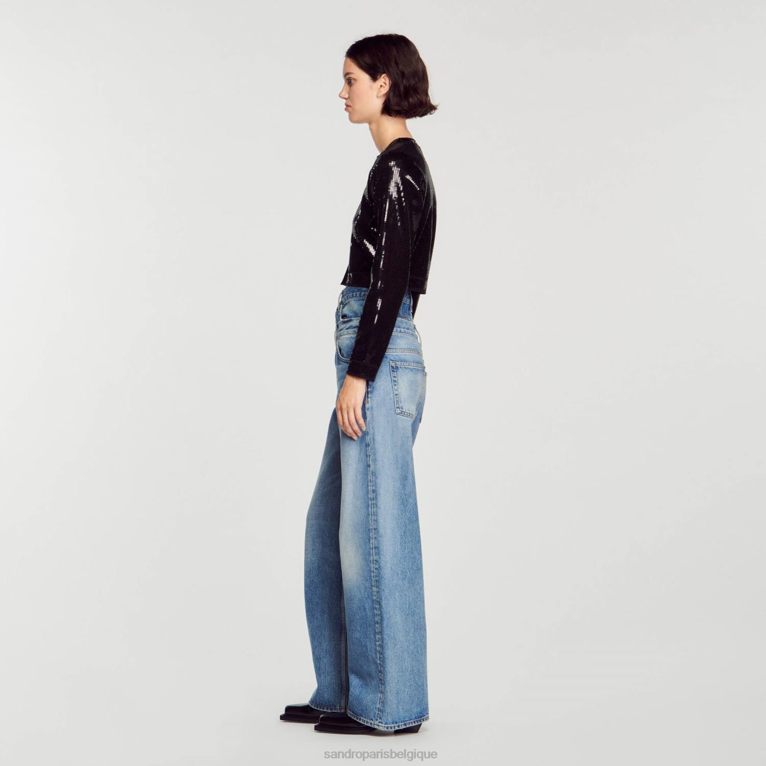 vêtements Sandro Paris cardigan court à sequins noir femmes XLXD48