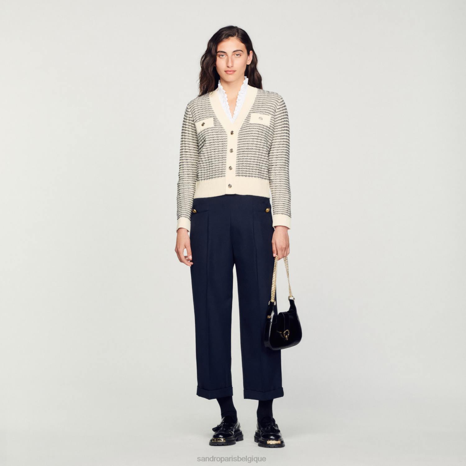 vêtements Sandro Paris cardigan en maille rayée écru femmes XLXD146