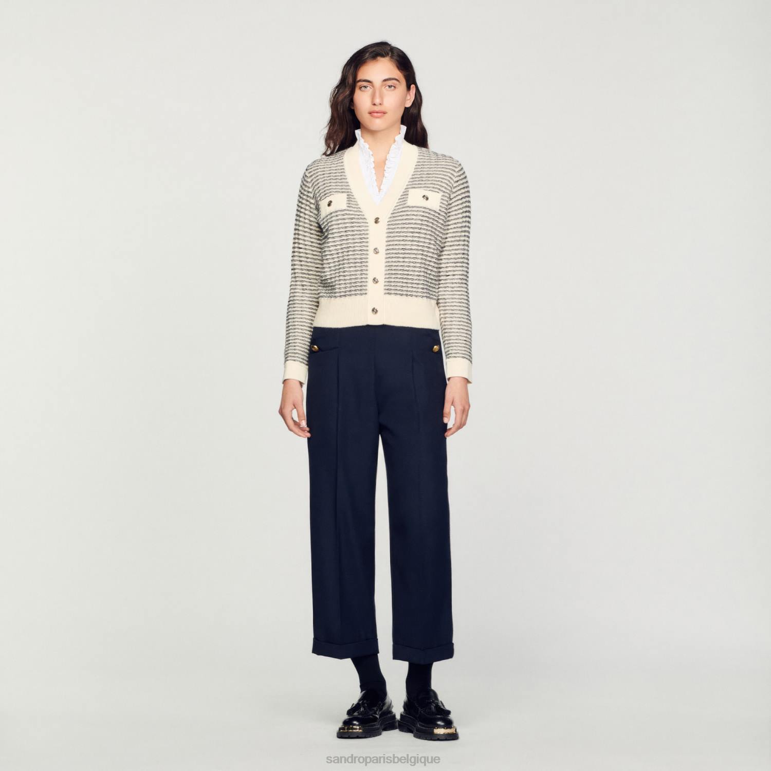 vêtements Sandro Paris cardigan en maille rayée écru femmes XLXD146