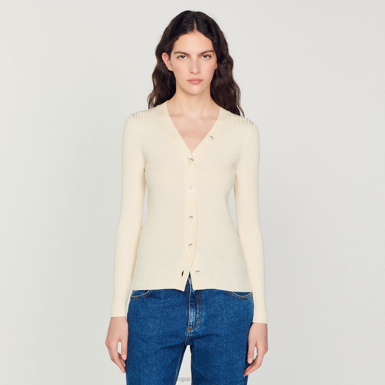 vêtements Sandro Paris cardigan tricoté écru femmes XLXD433