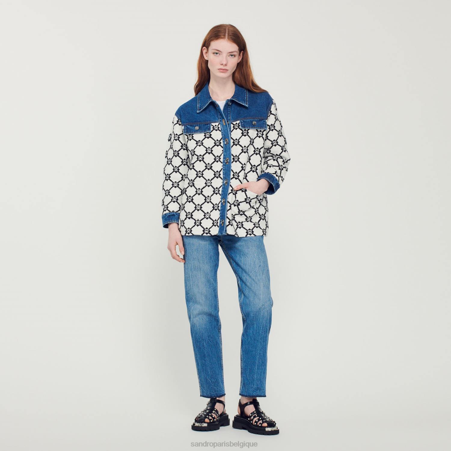 vêtements Sandro Paris coatigan en tricot et denim bleu/blanc femmes XLXD294