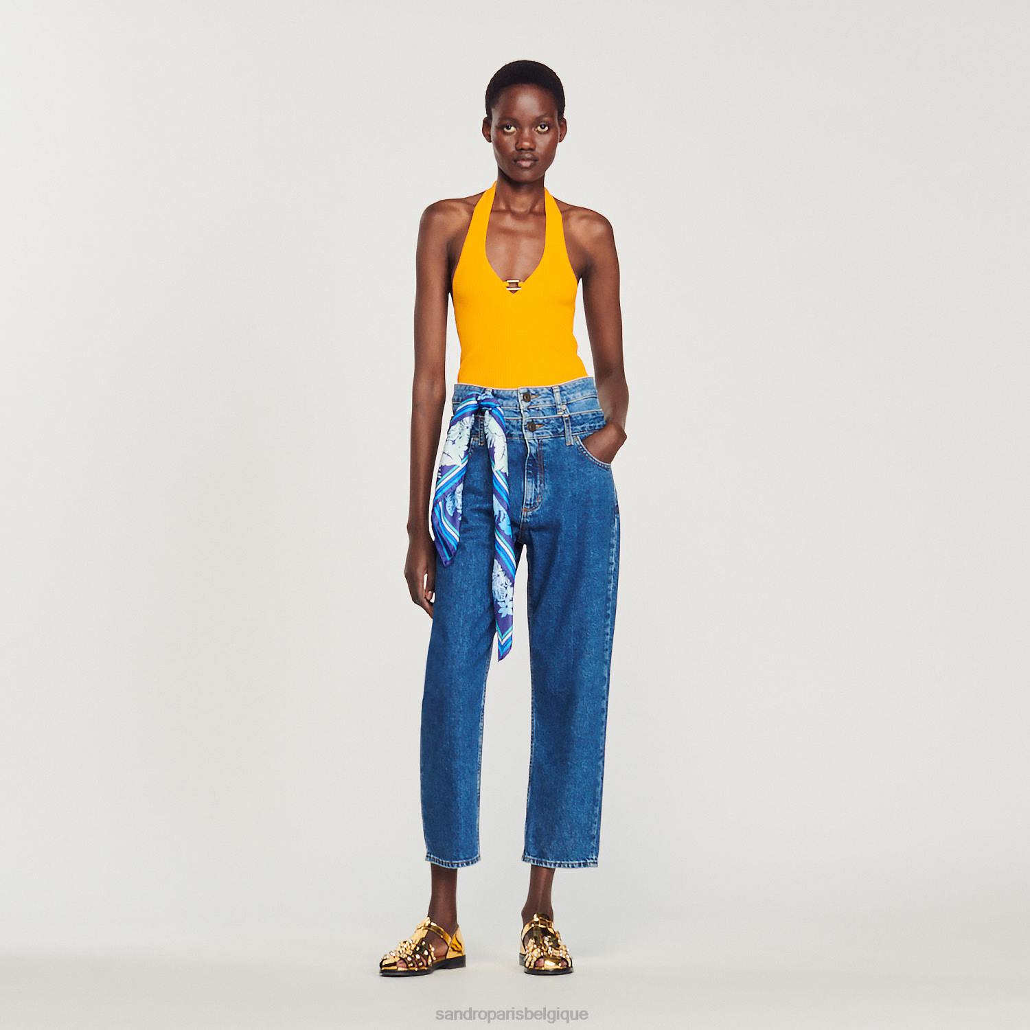 vêtements Sandro Paris crop top en maille avec anneau orange femmes XLXD326