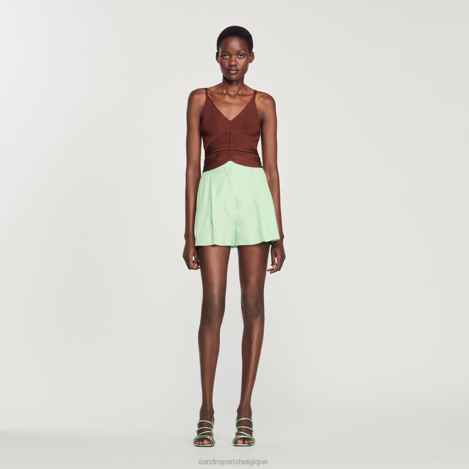 vêtements Sandro Paris débardeur plissé argile femmes XLXD399