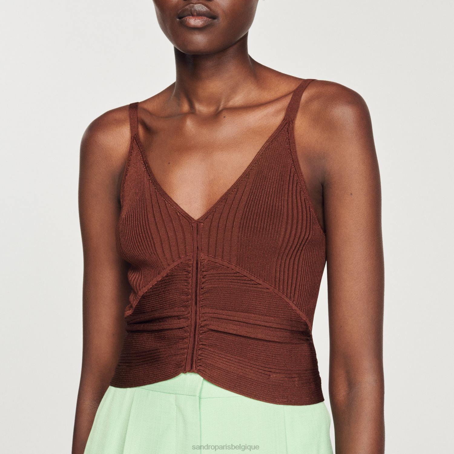vêtements Sandro Paris débardeur plissé argile femmes XLXD399