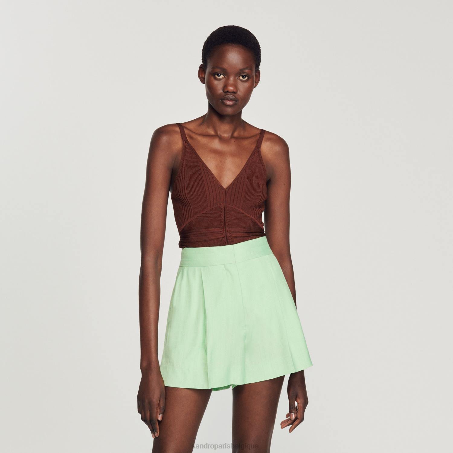 vêtements Sandro Paris débardeur plissé argile femmes XLXD399