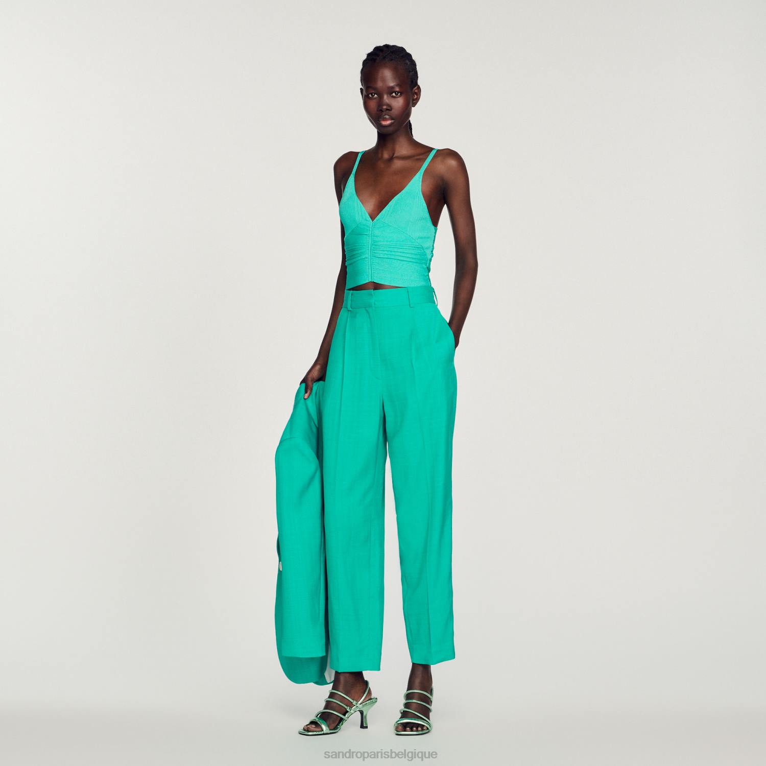vêtements Sandro Paris débardeur plissé vert emeuraude femmes XLXD404