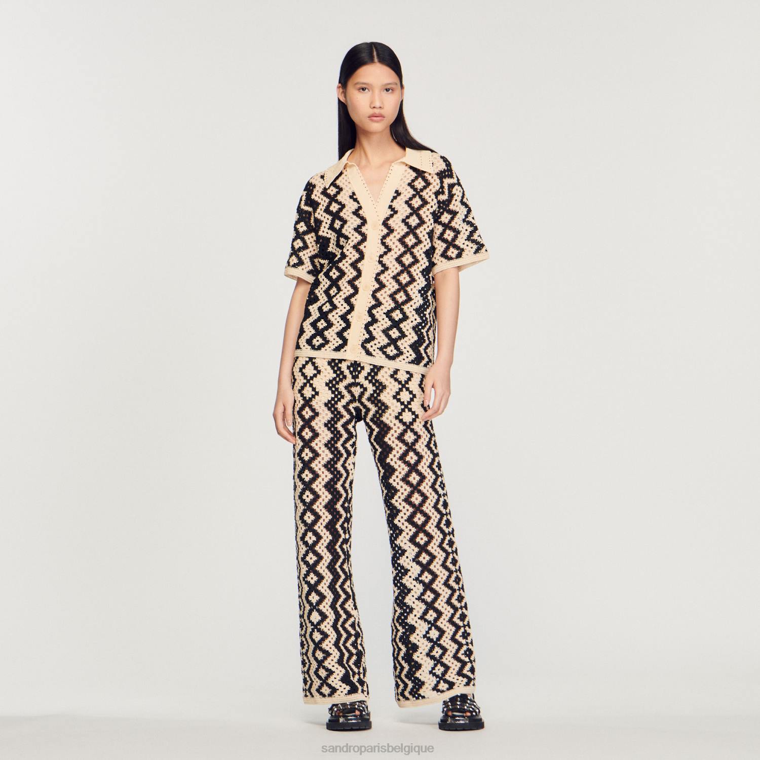 vêtements Sandro Paris haut au crochet noir/écru femmes XLXD139