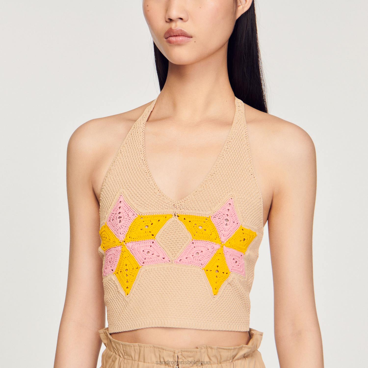 vêtements Sandro Paris haut court en crochet multicolore femmes XLXD441