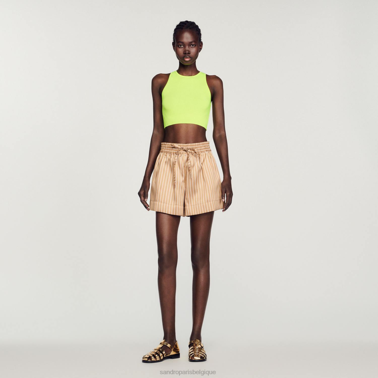 vêtements Sandro Paris haut court en maille Pomme verte femmes XLXD449