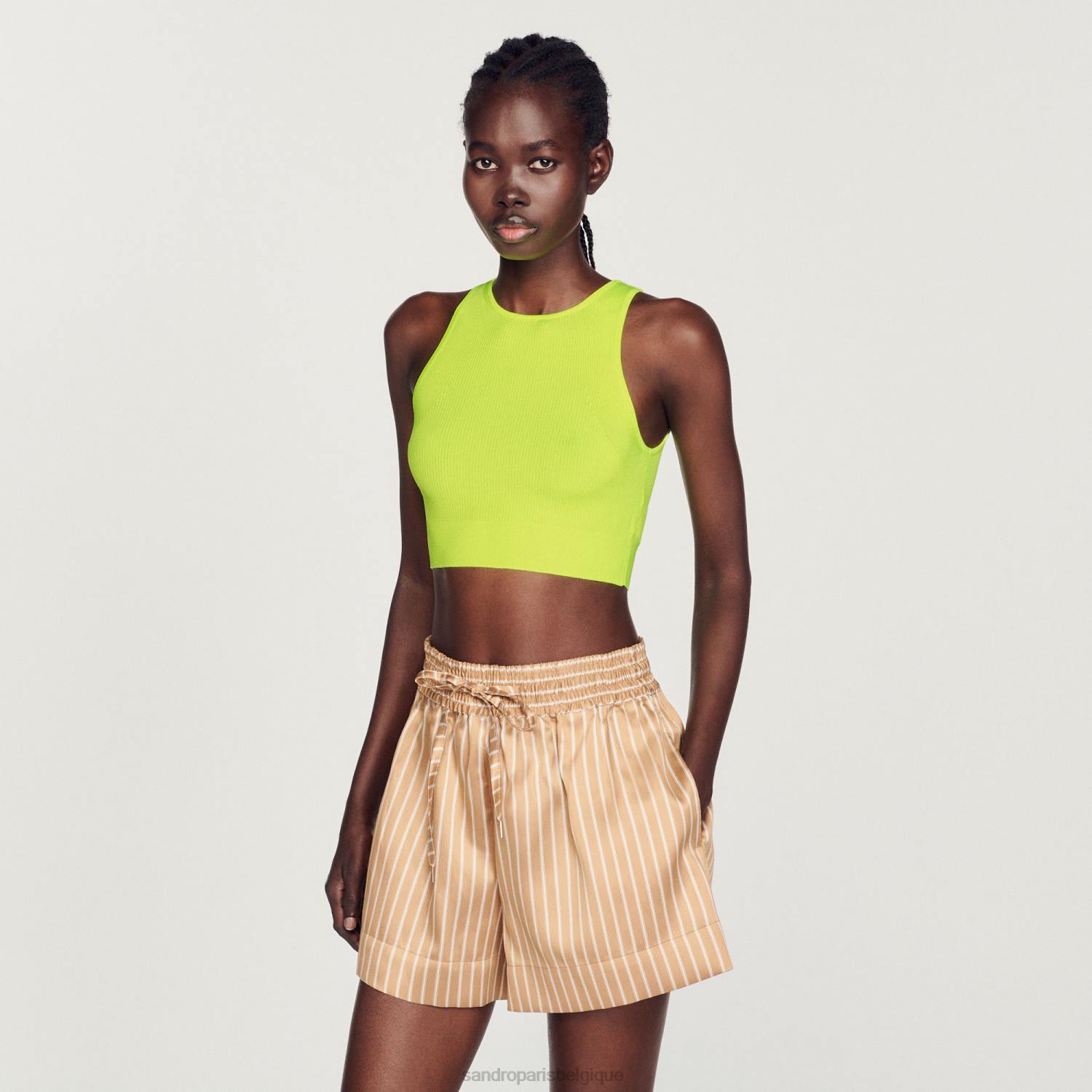 vêtements Sandro Paris haut court en maille Pomme verte femmes XLXD449