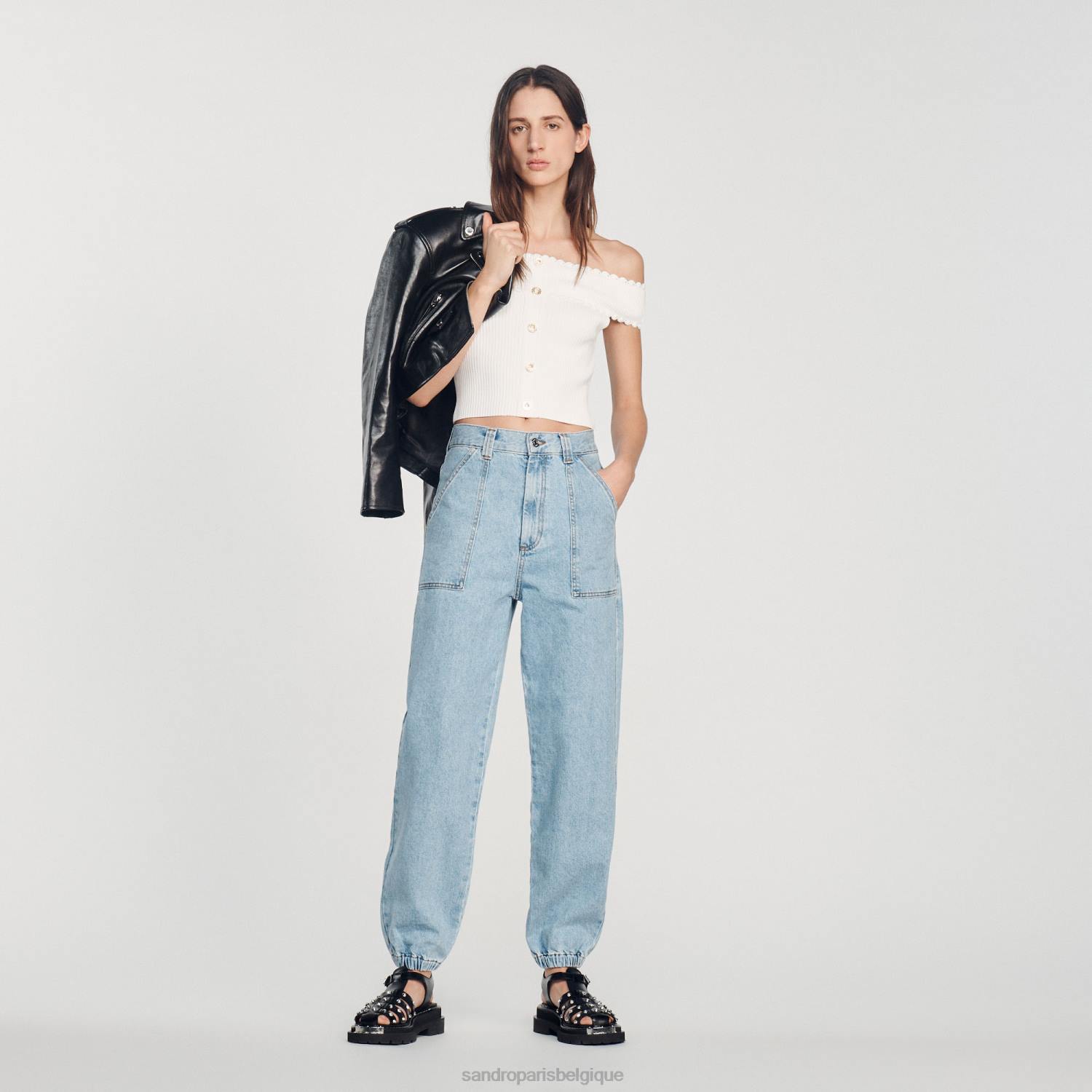 vêtements Sandro Paris haut court en maille blanc femmes XLXD179