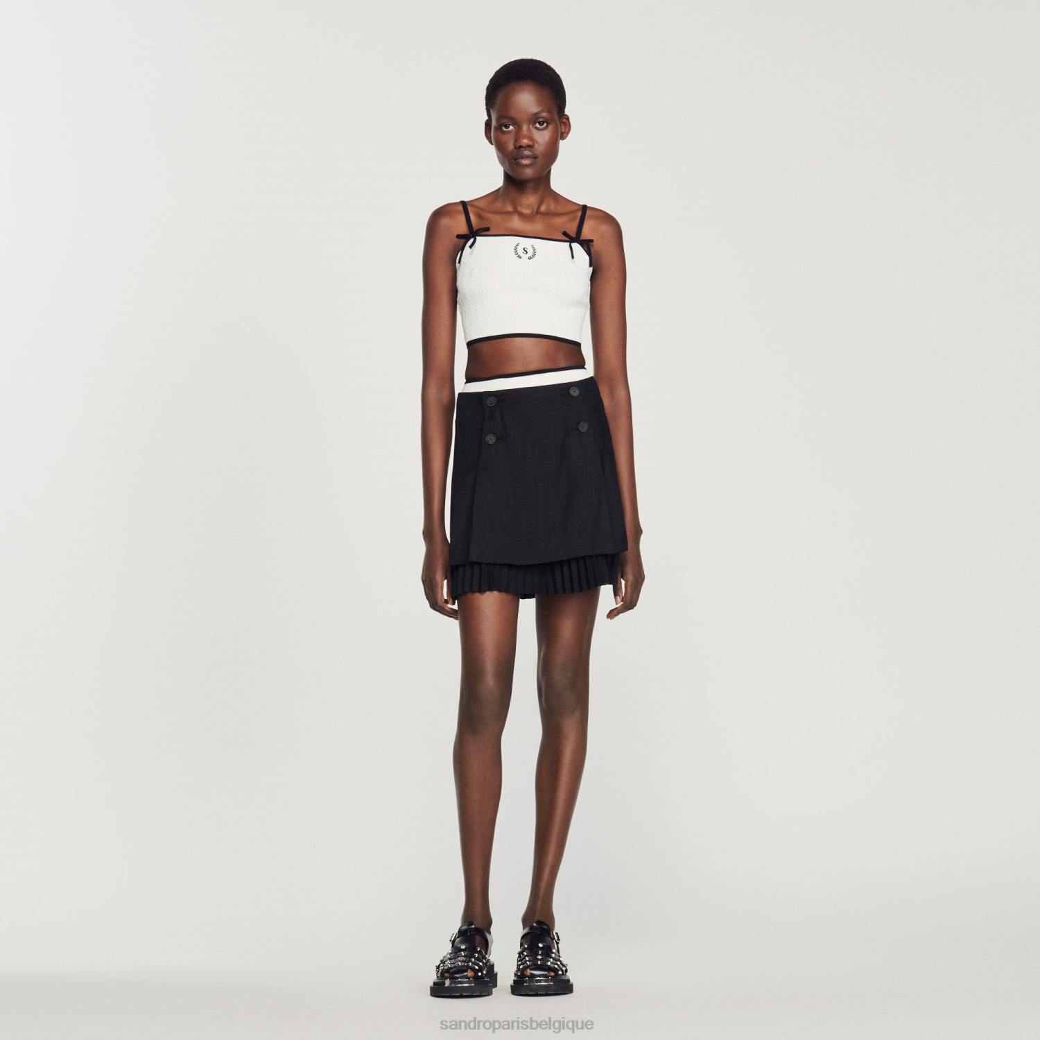 vêtements Sandro Paris haut court en maille blanc femmes XLXD240