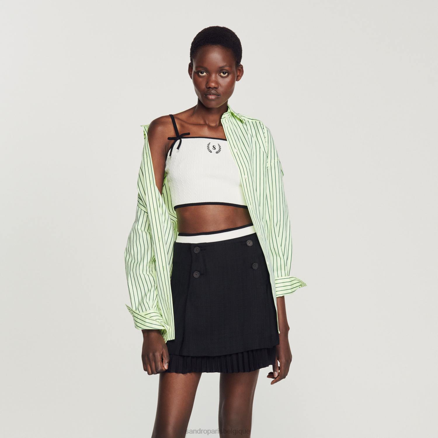 vêtements Sandro Paris haut court en maille blanc femmes XLXD240