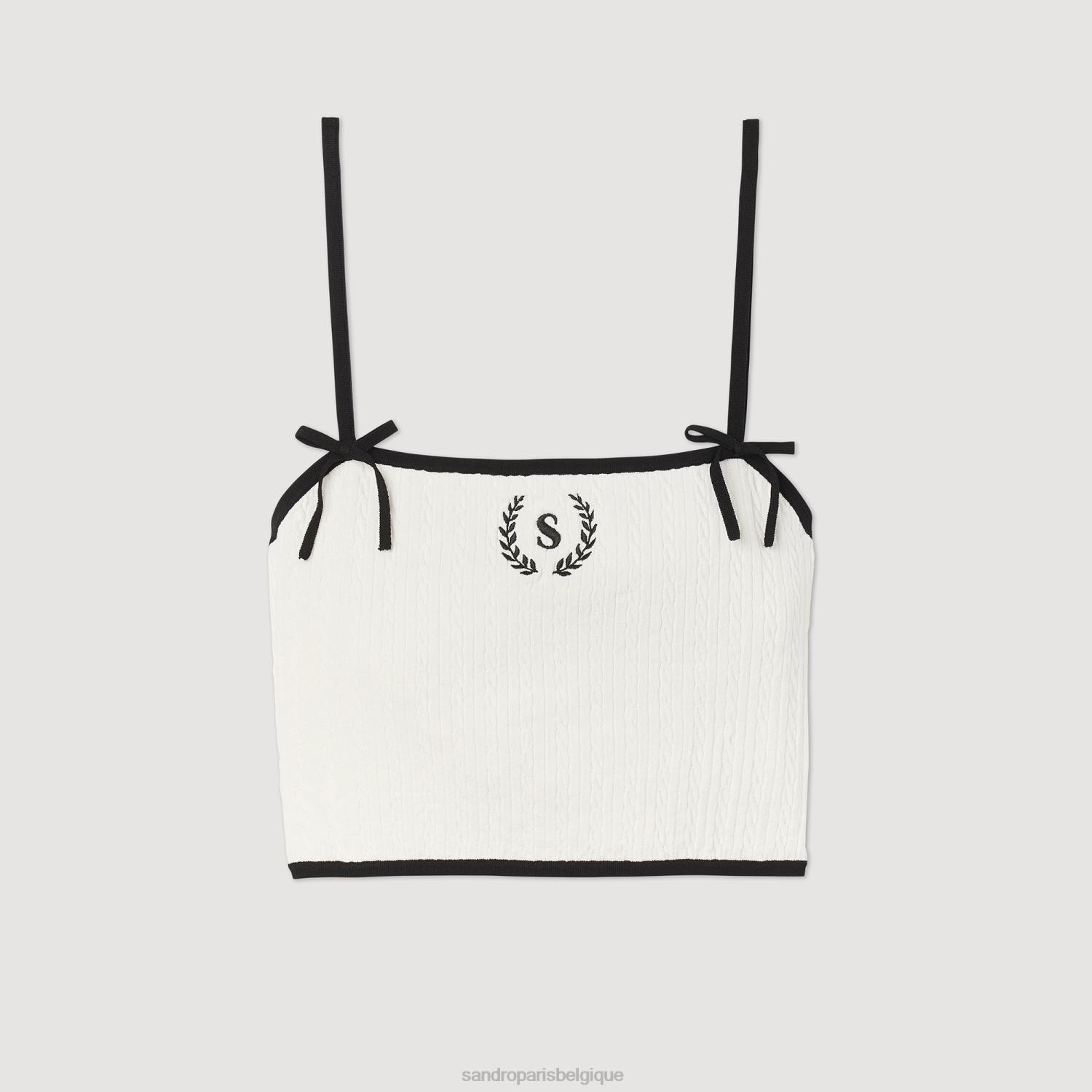 vêtements Sandro Paris haut court en maille blanc femmes XLXD240