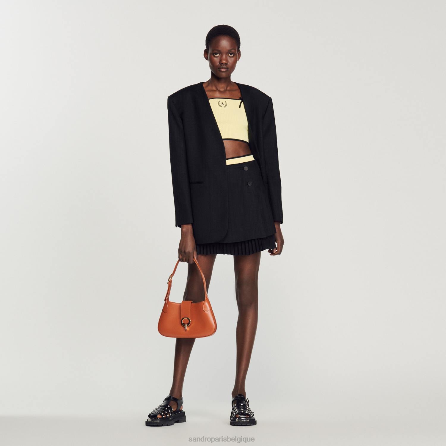 vêtements Sandro Paris haut court en maille une couleur femmes XLXD217