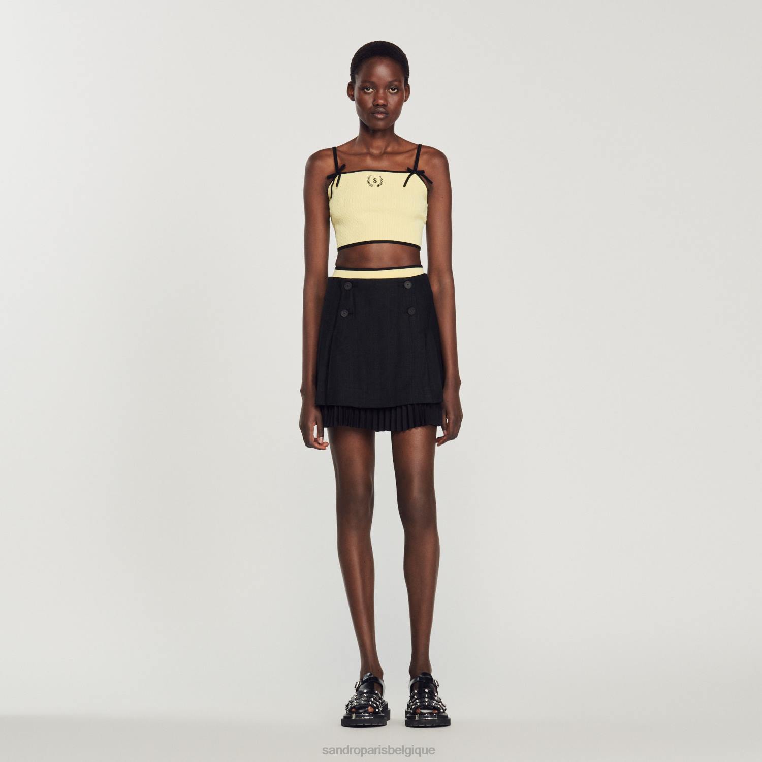 vêtements Sandro Paris haut court en maille une couleur femmes XLXD217