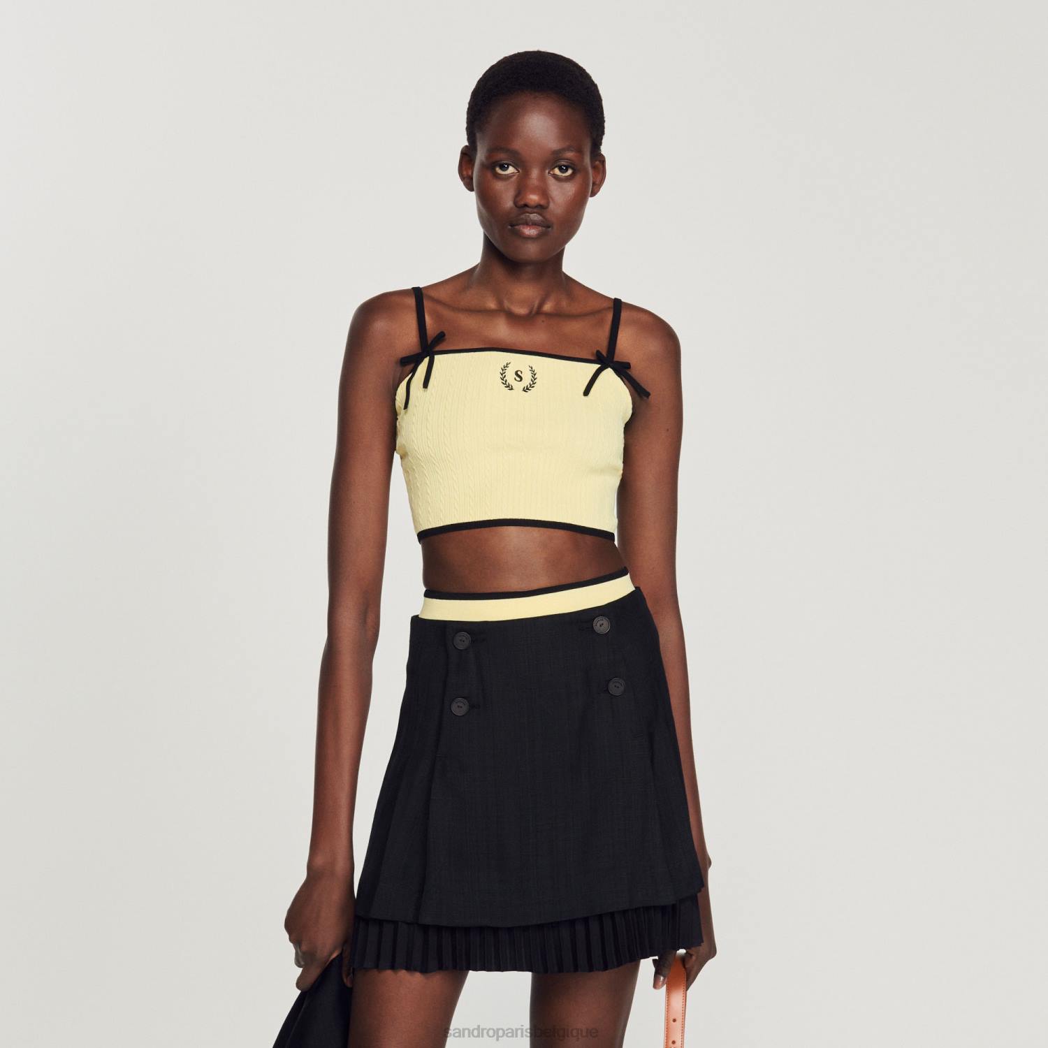 vêtements Sandro Paris haut court en maille une couleur femmes XLXD217