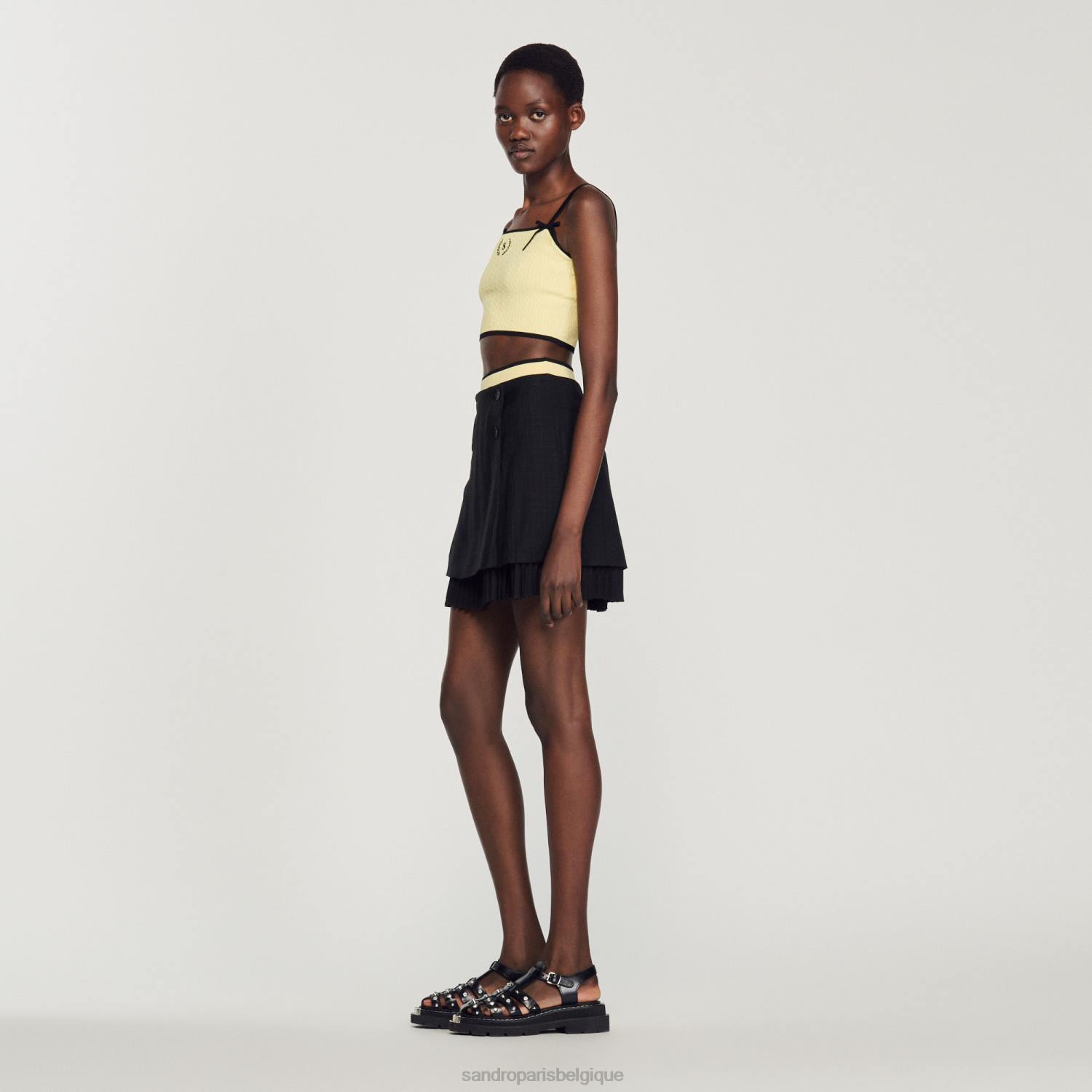 vêtements Sandro Paris haut court en maille une couleur femmes XLXD217
