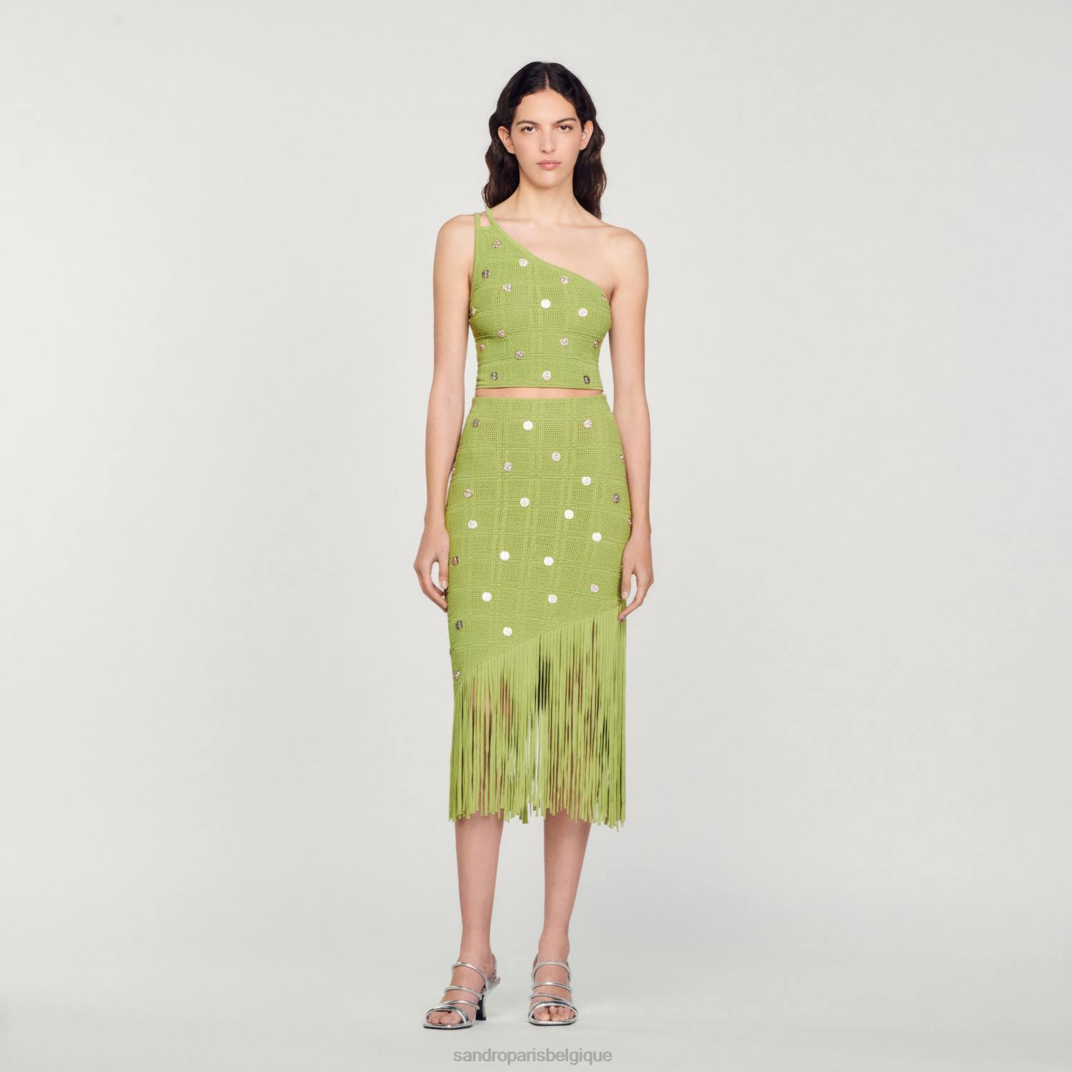 vêtements Sandro Paris haut court en tricot olive verte femmes XLXD153