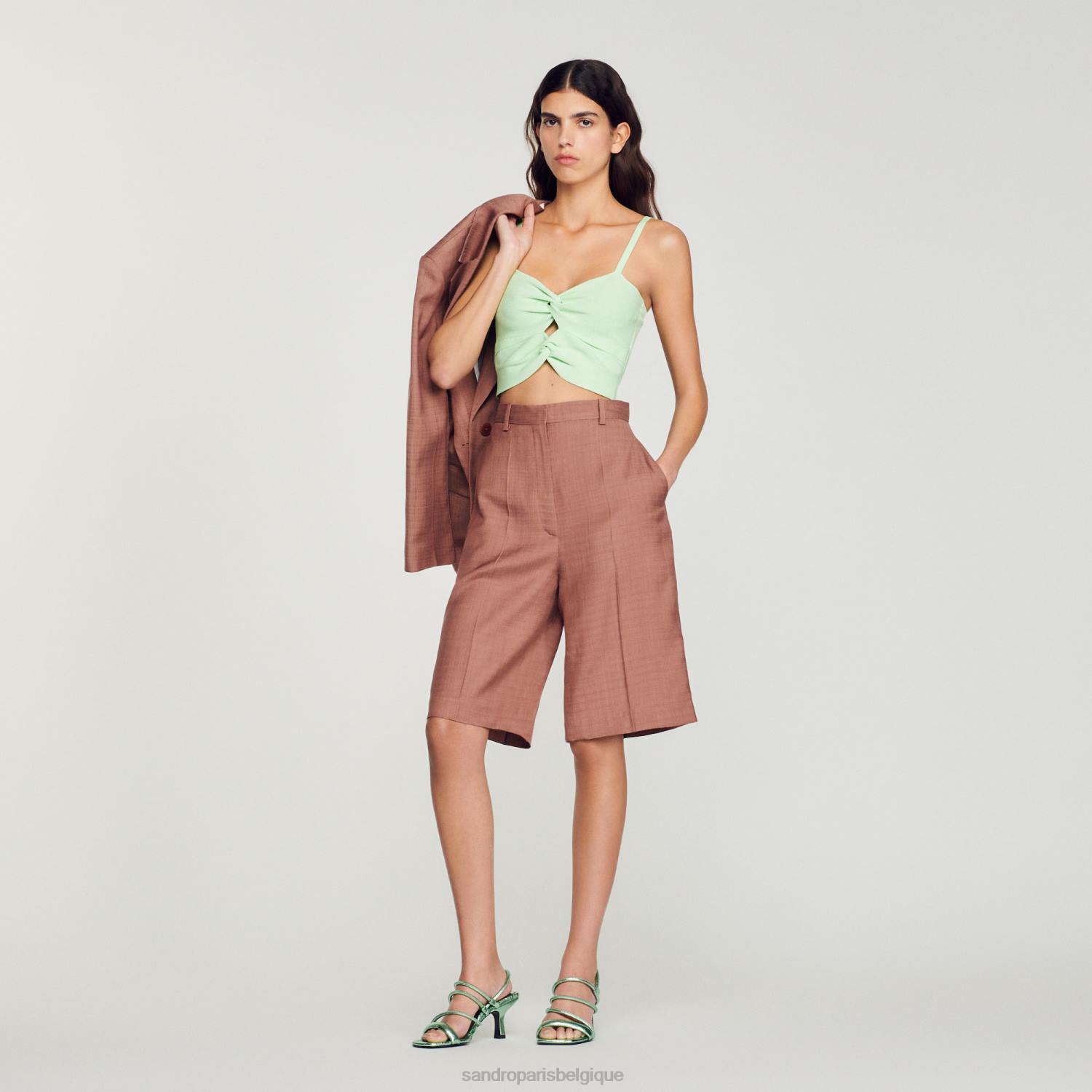 vêtements Sandro Paris haut court noué vert clair femmes XLXD413