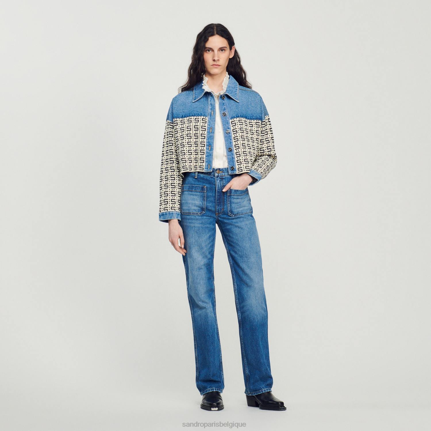 vêtements Sandro Paris manteau court en jean jean bleu femmes XLXD105