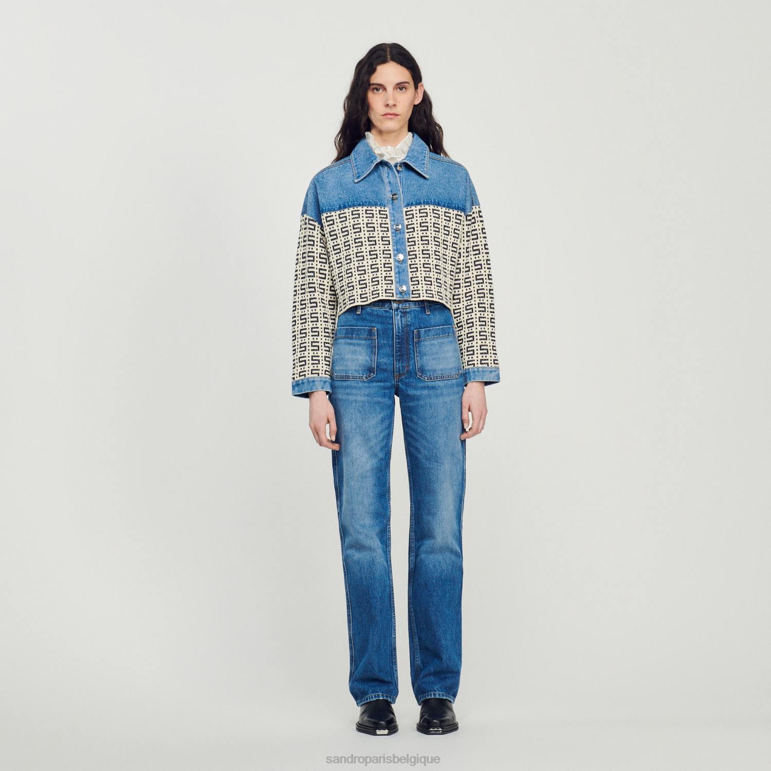 vêtements Sandro Paris manteau court en jean jean bleu femmes XLXD105