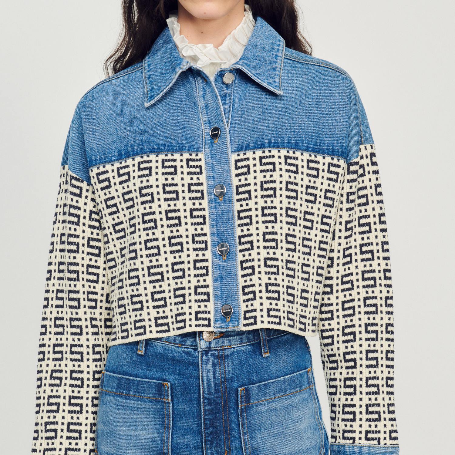 vêtements Sandro Paris manteau court en jean jean bleu femmes XLXD105