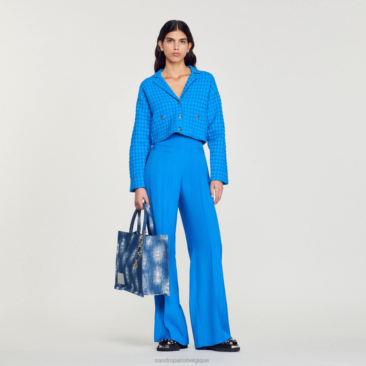 vêtements Sandro Paris manteau court en tweed bleu électrique femmes XLXD343
