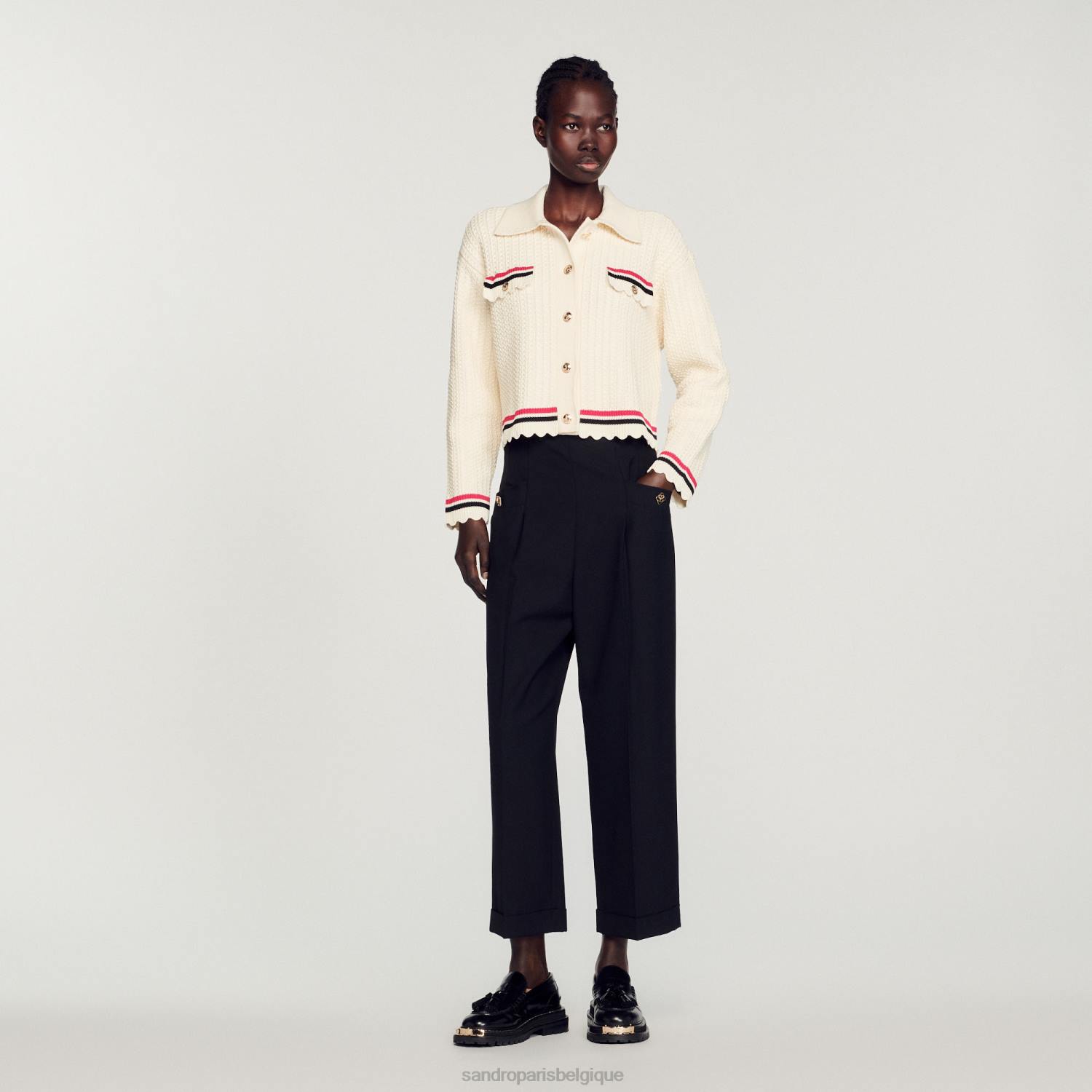 vêtements Sandro Paris manteau en tricot écru femmes XLXD371