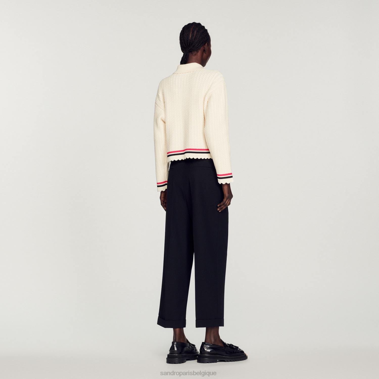 vêtements Sandro Paris manteau en tricot écru femmes XLXD371