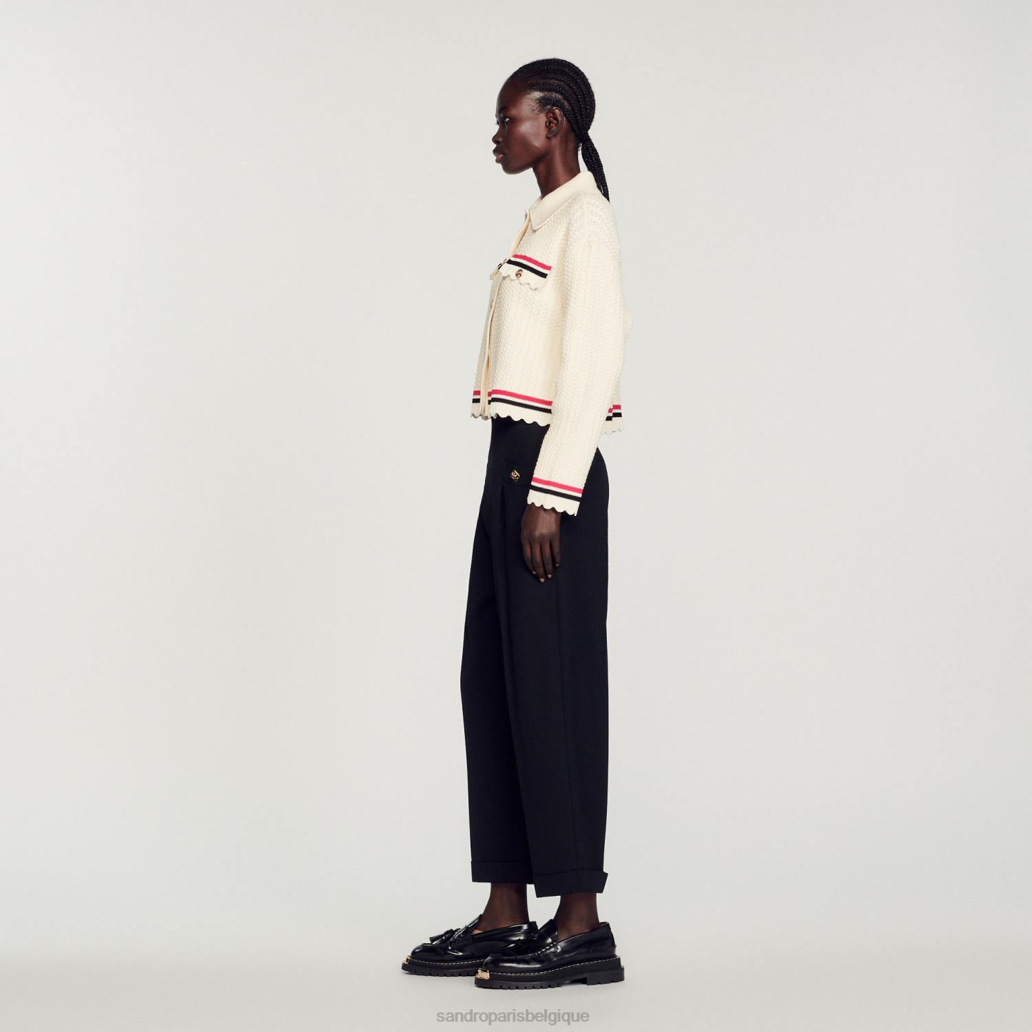 vêtements Sandro Paris manteau en tricot écru femmes XLXD371