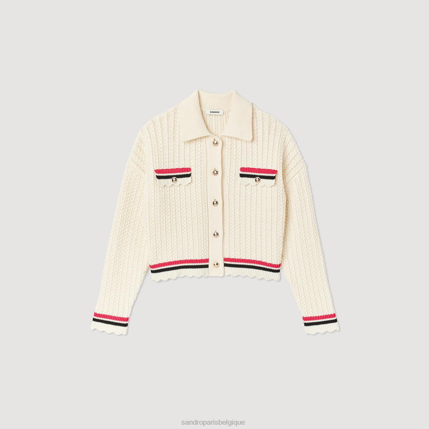 vêtements Sandro Paris manteau en tricot écru femmes XLXD371
