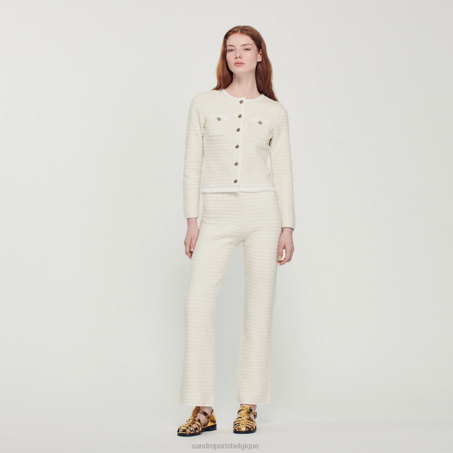 vêtements Sandro Paris manteau en tweed écru femmes XLXD384