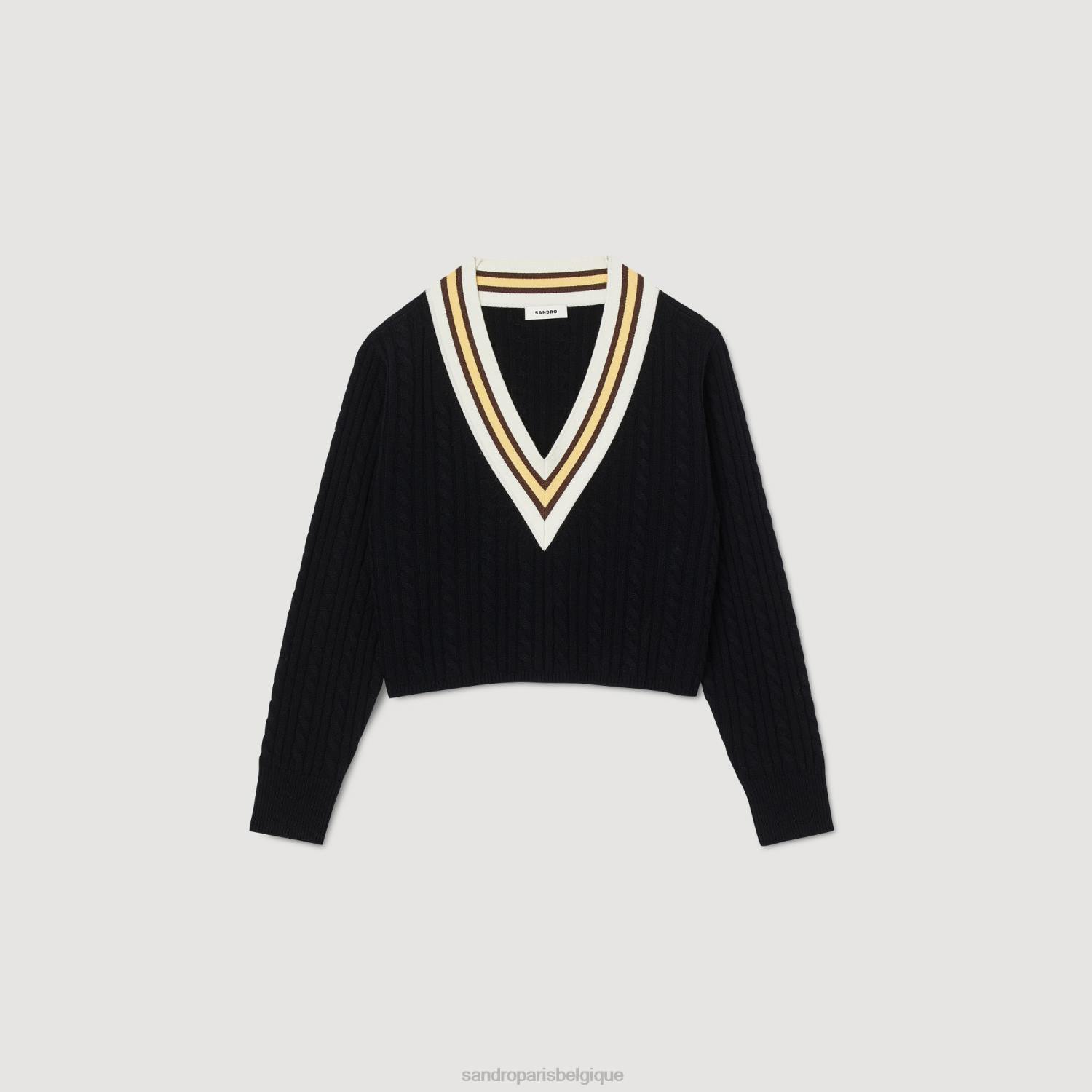 vêtements Sandro Paris pull à col v contrastant noir femmes XLXD12