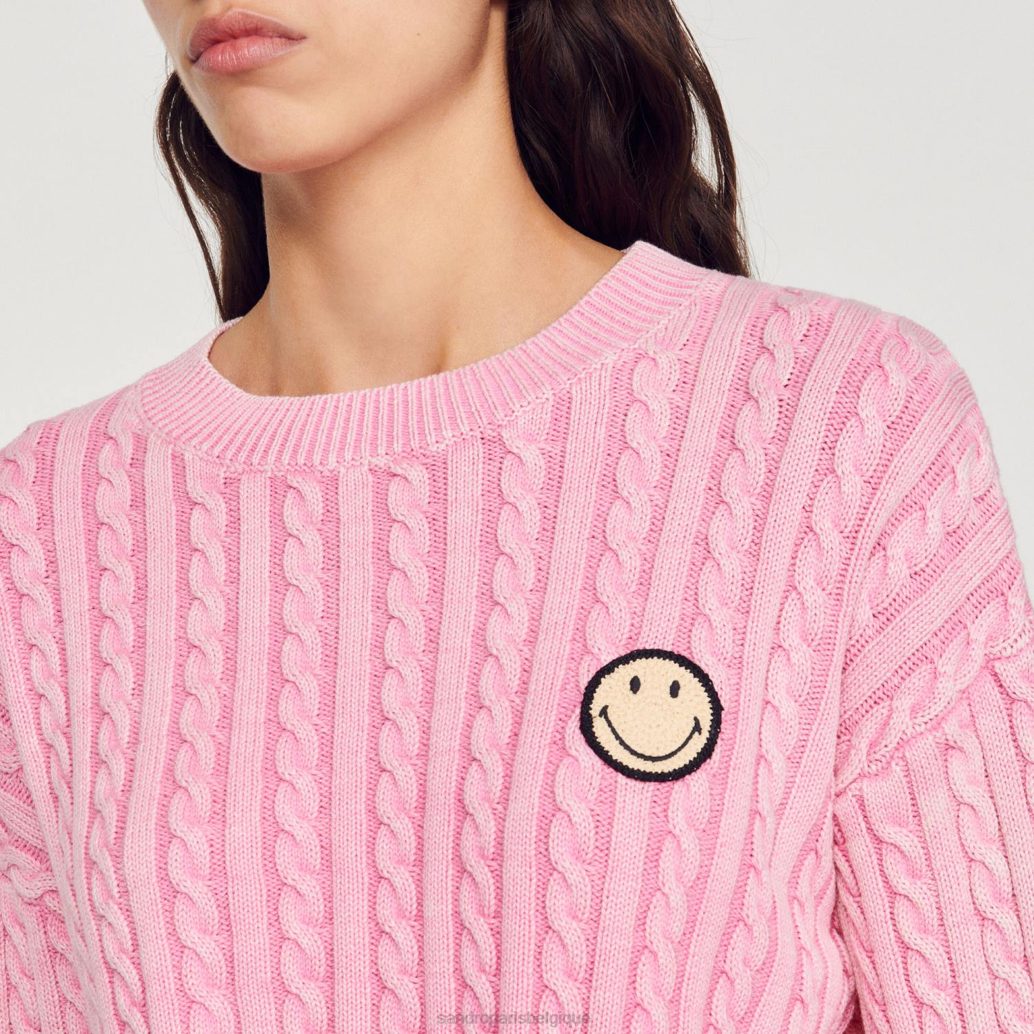 vêtements Sandro Paris pull court avec smiley rose femmes XLXD389