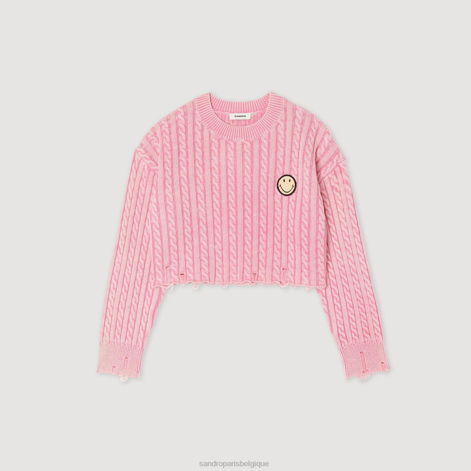 vêtements Sandro Paris pull court avec smiley rose femmes XLXD389