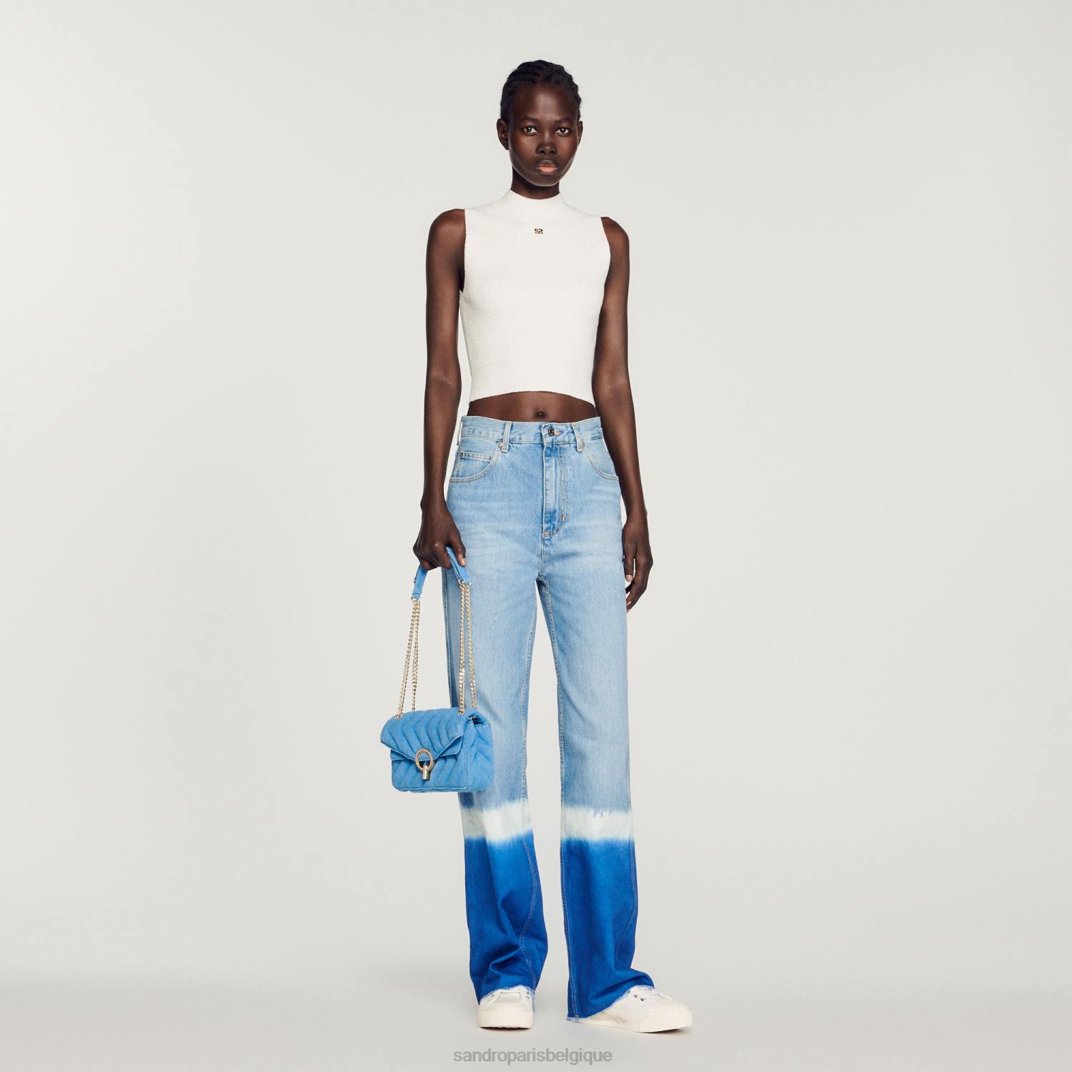 vêtements Sandro Paris pull court côtelé blanc femmes XLXD96
