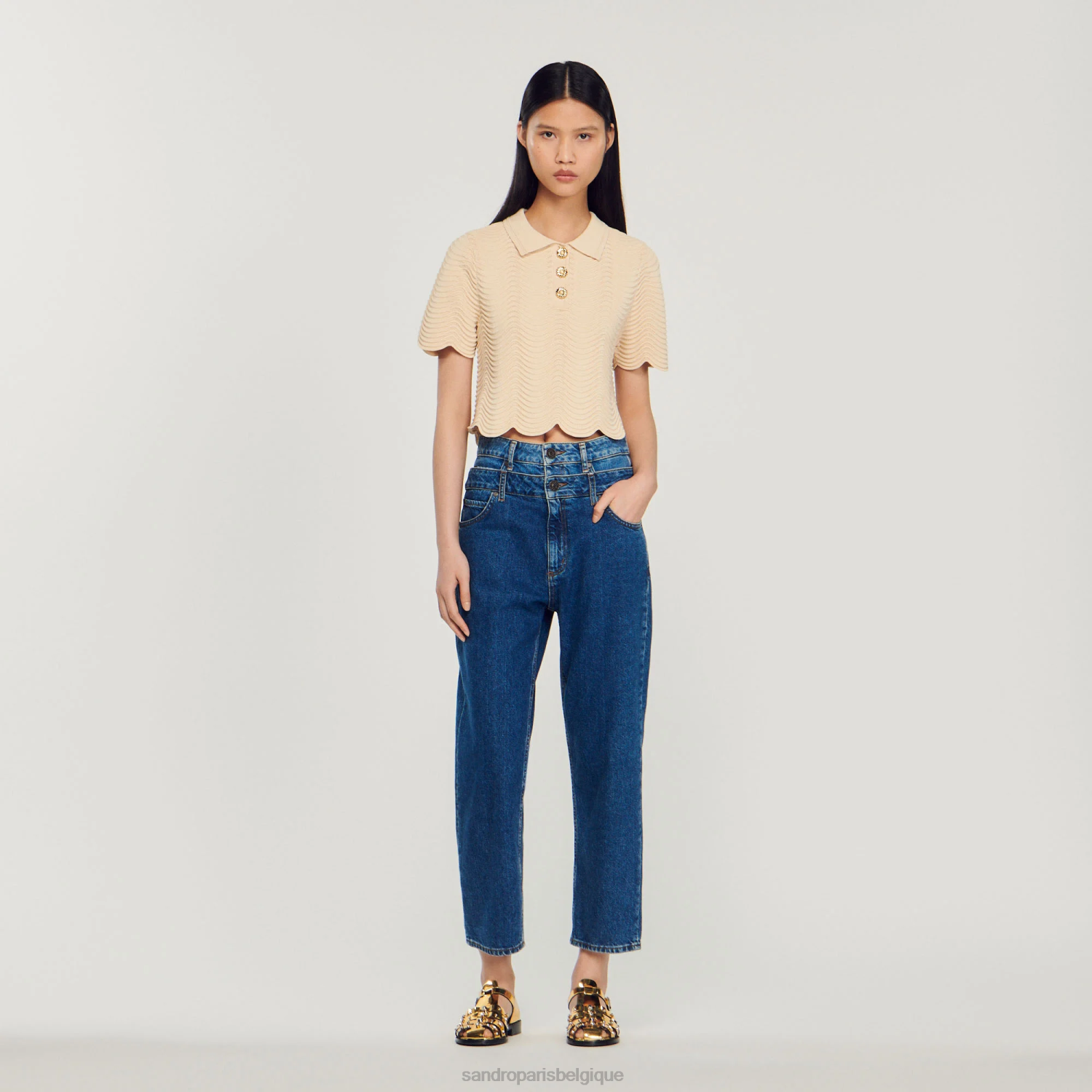 vêtements Sandro Paris pull court en maille naturel femmes XLXD112