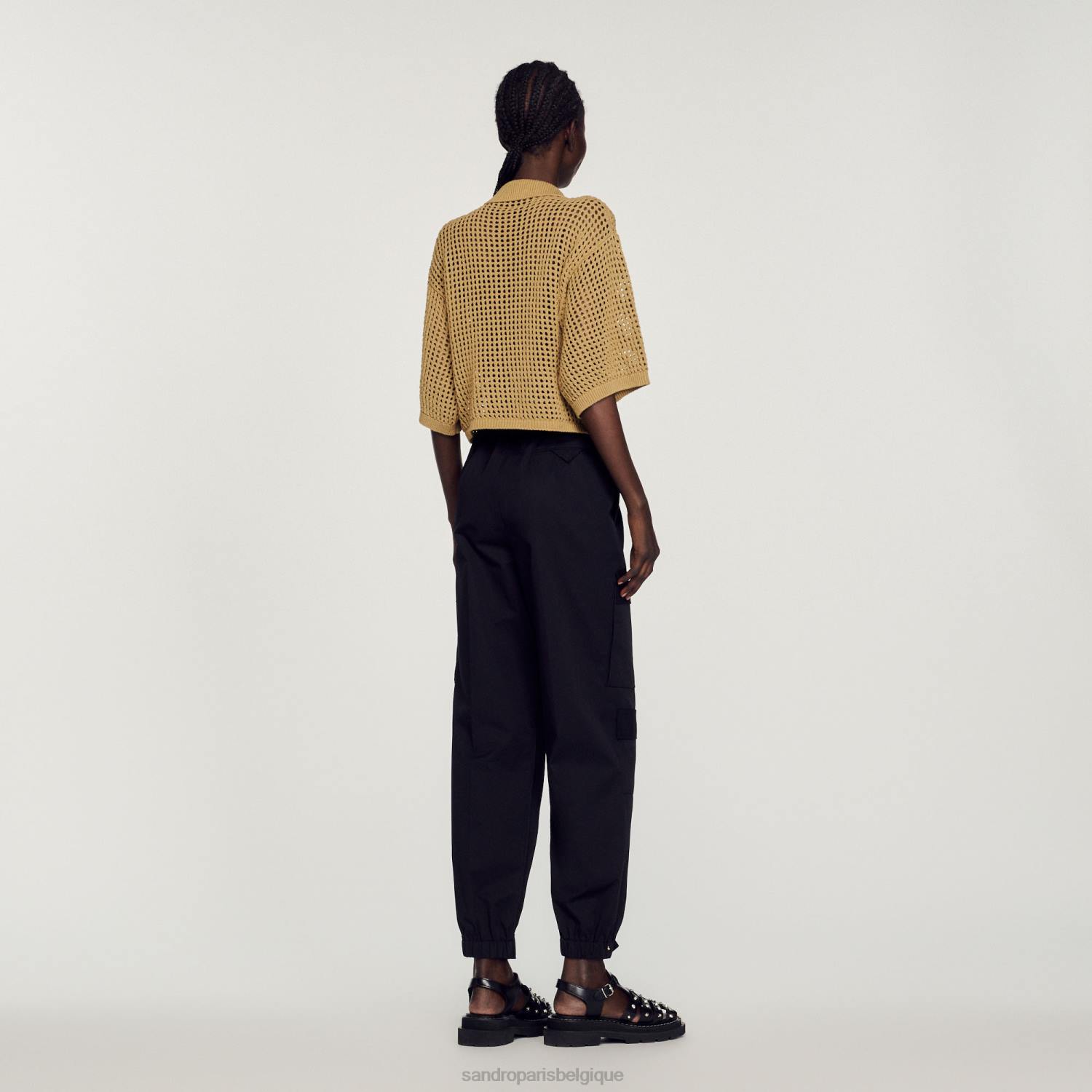 vêtements Sandro Paris pull court en maille résille olive femmes XLXD269