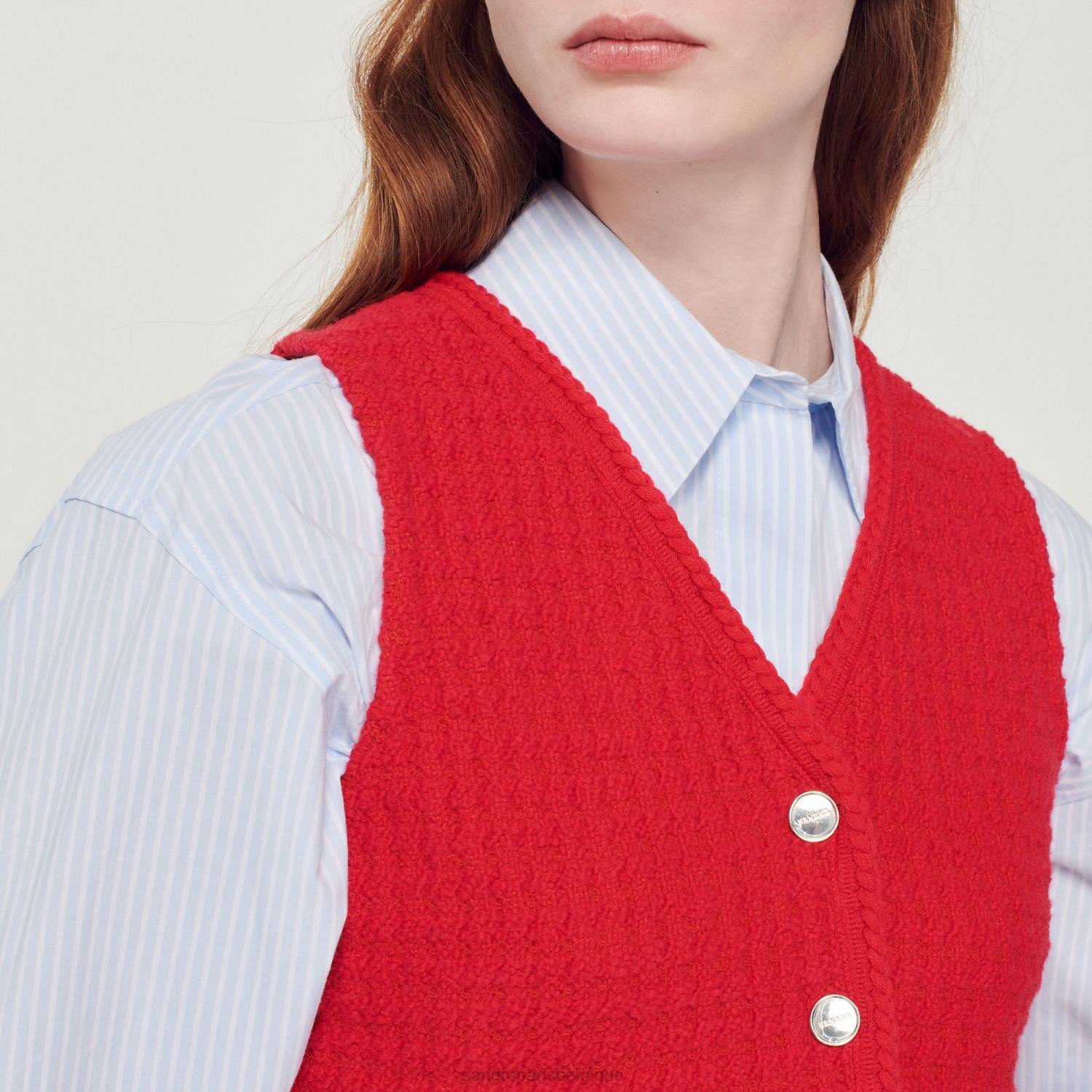 vêtements Sandro Paris pull court en tweed rouge femmes XLXD366